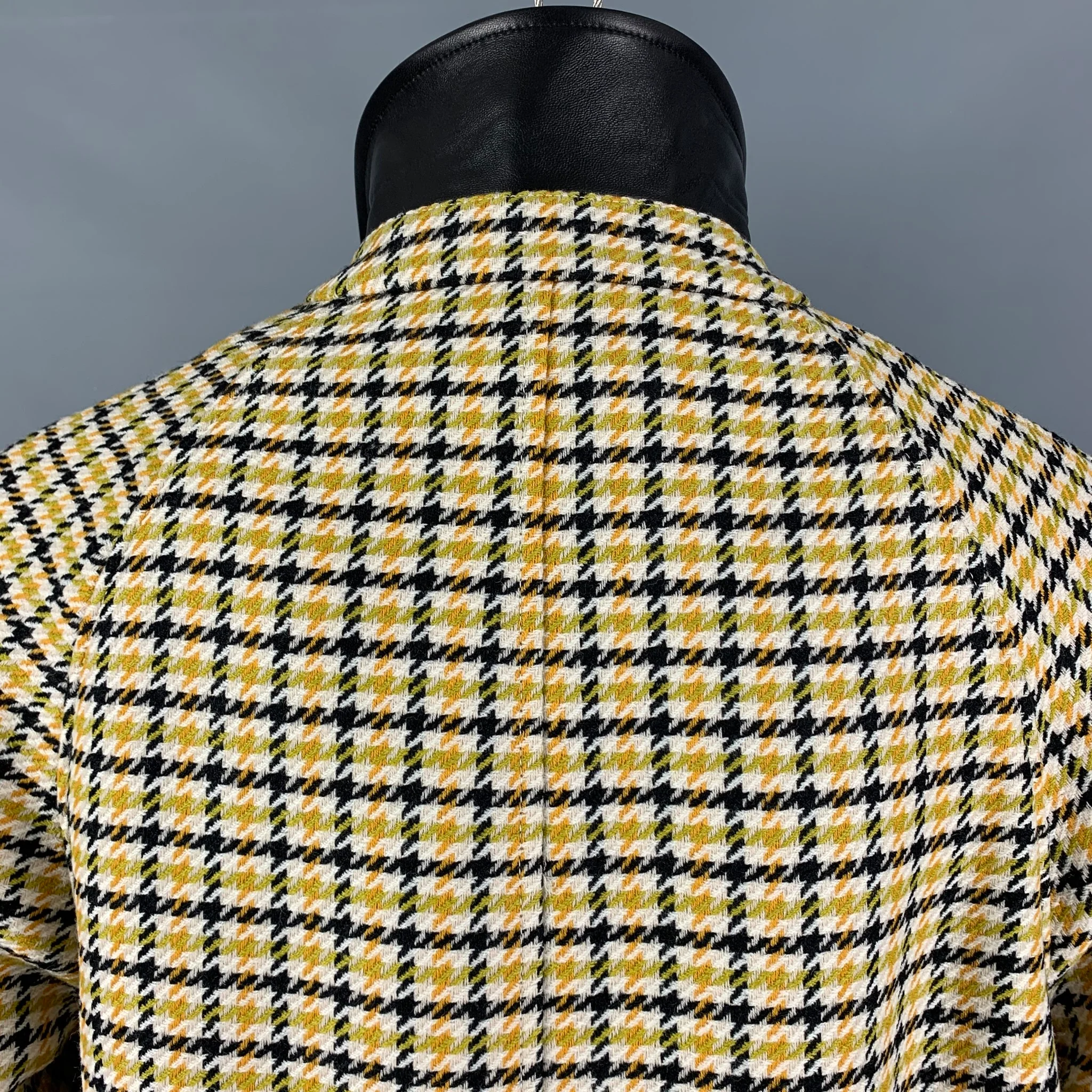 MARNI Size 38 Yellow Black White Plaid Wool Blend Buttoned Coat - Image 5
