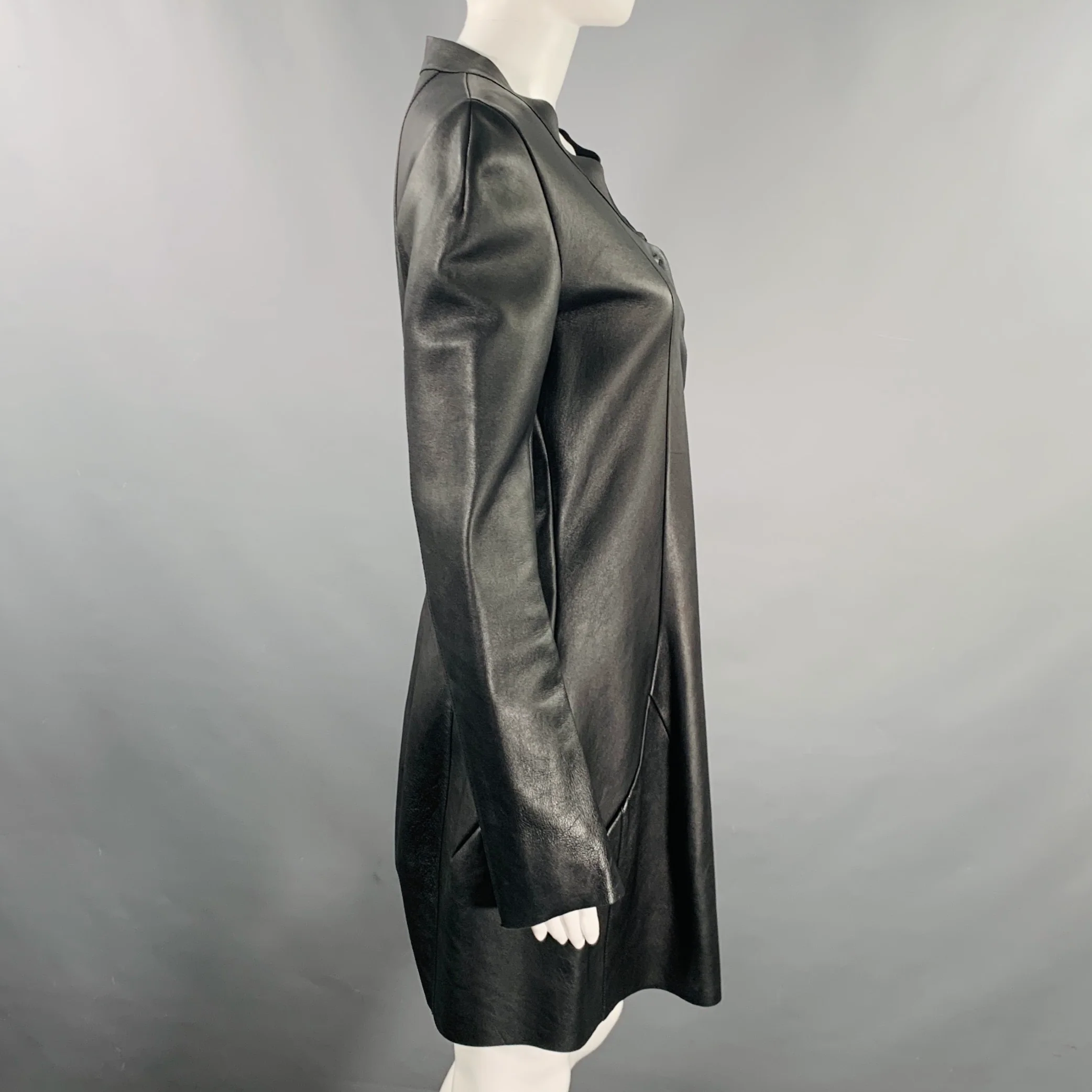 MARNI Size 4 Black Lambskin Leather Snaps Coat - Image 2