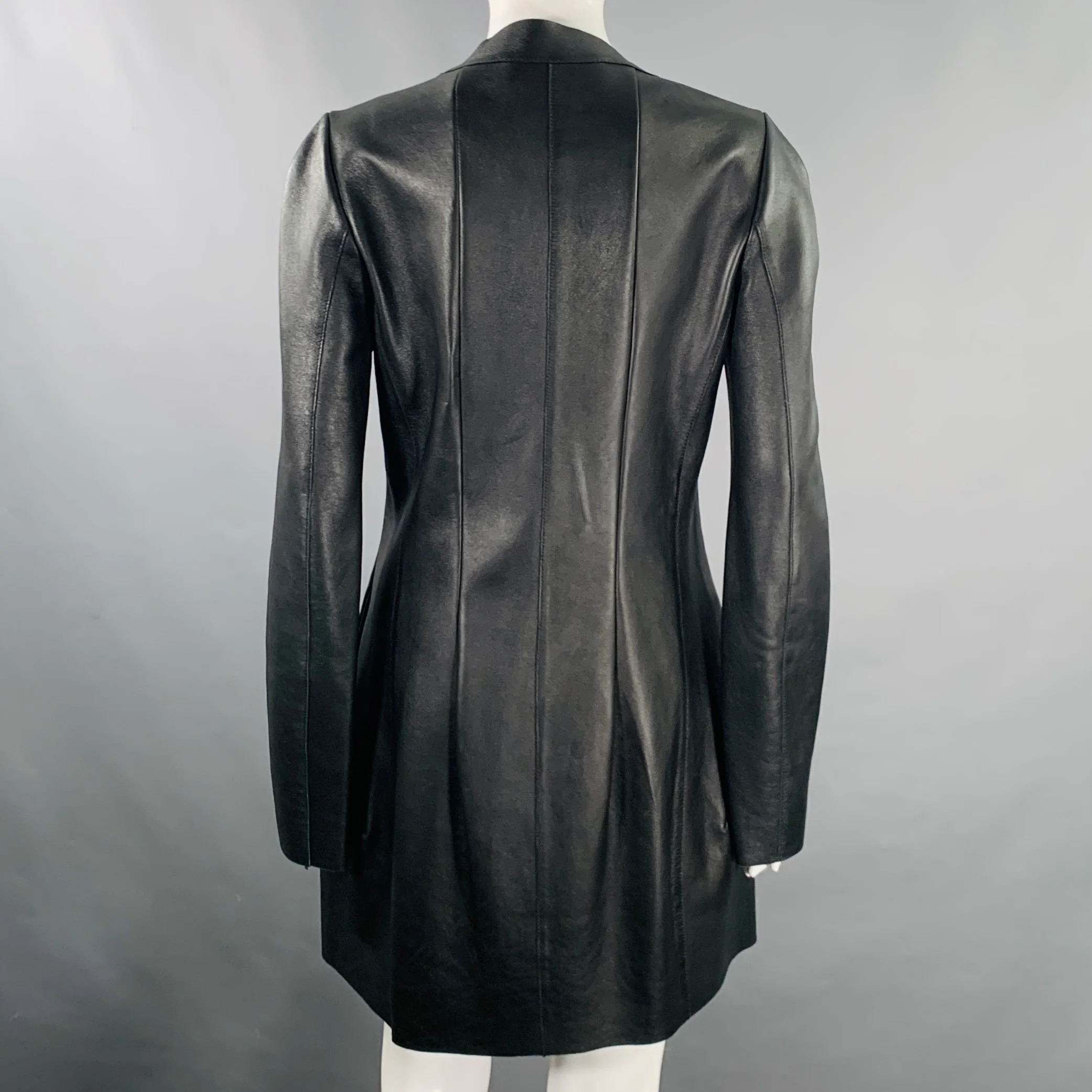 MARNI Size 4 Black Lambskin Leather Snaps Coat - Image 3