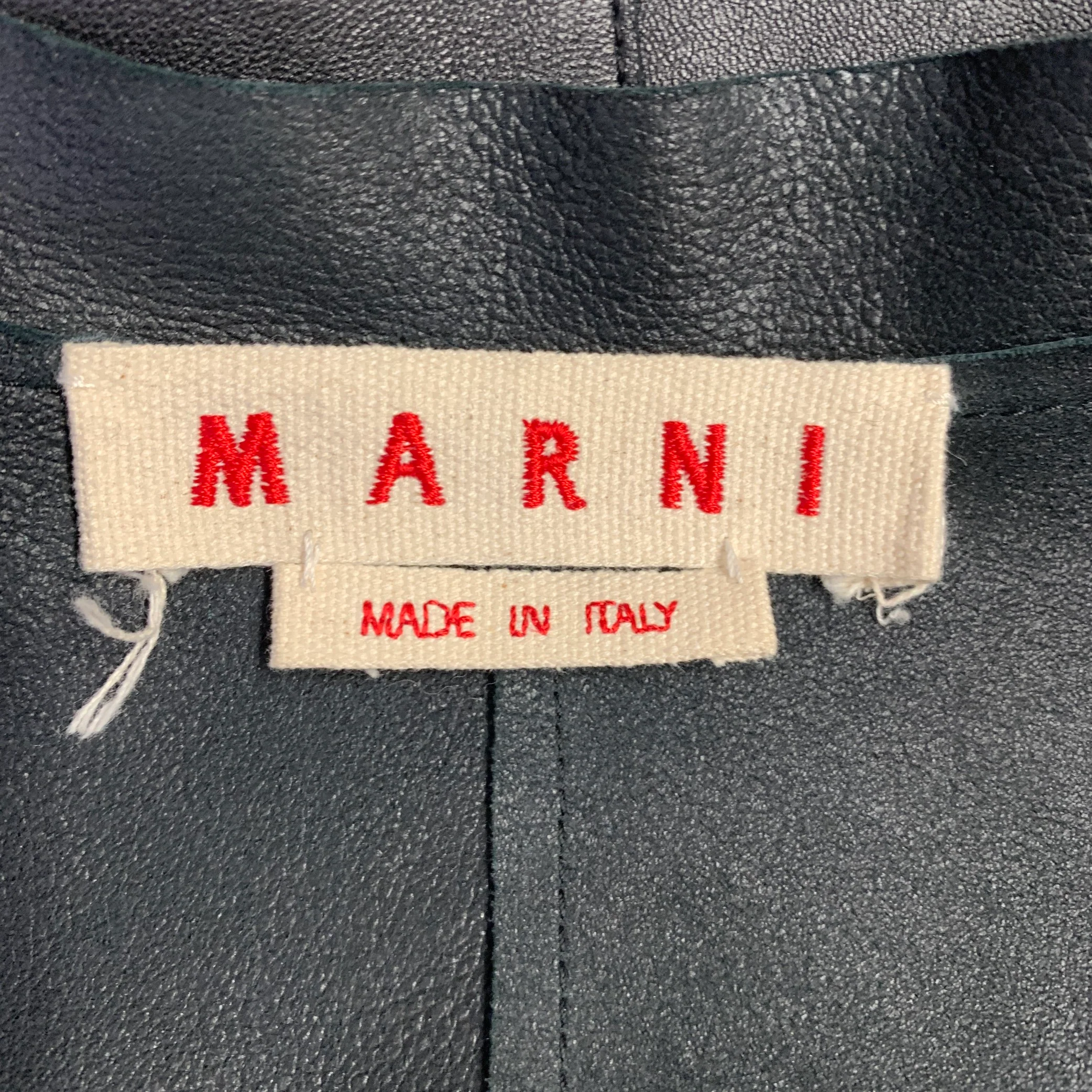MARNI Size 4 Black Lambskin Leather Snaps Coat - Image 4