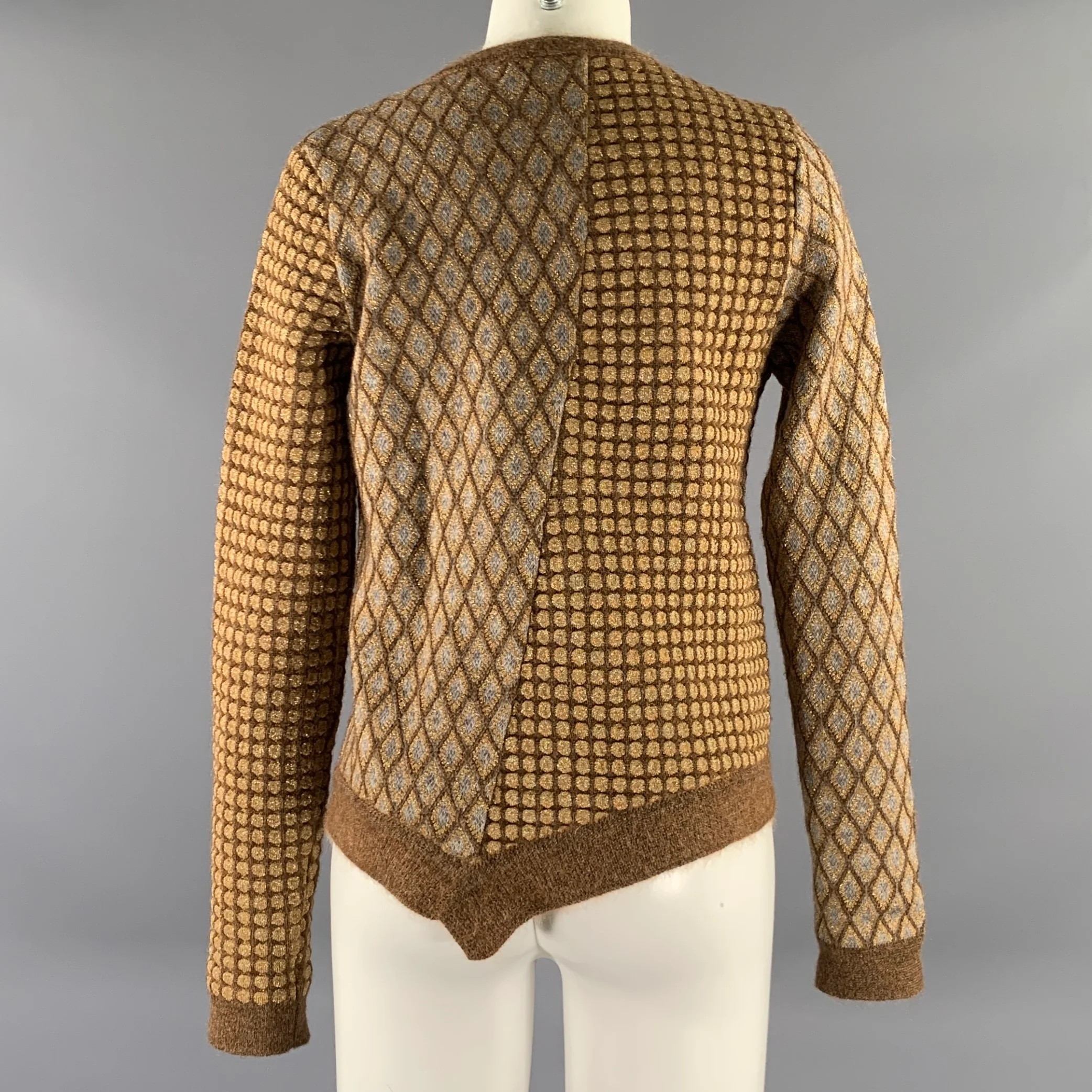MARNI Size 4 Gold Brown Mohair Blend Geometric Cardigan - Image 4