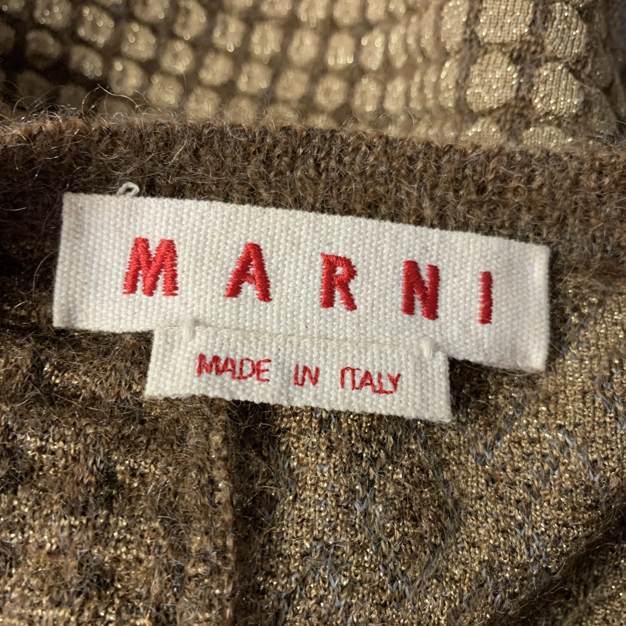 MARNI Size 4 Gold Brown Mohair Blend Geometric Cardigan - Image 5