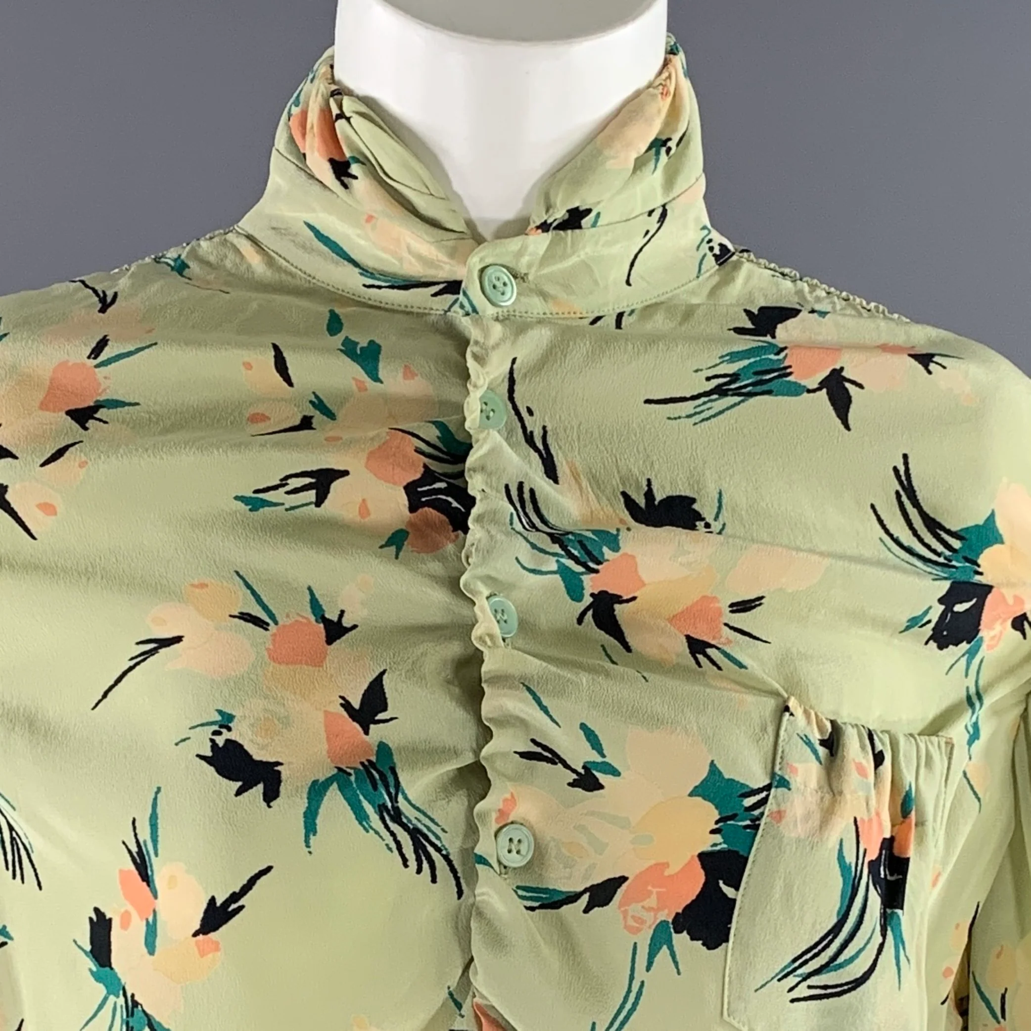 MARNI Size 4 Green Silk Floral Blouse - Image 2