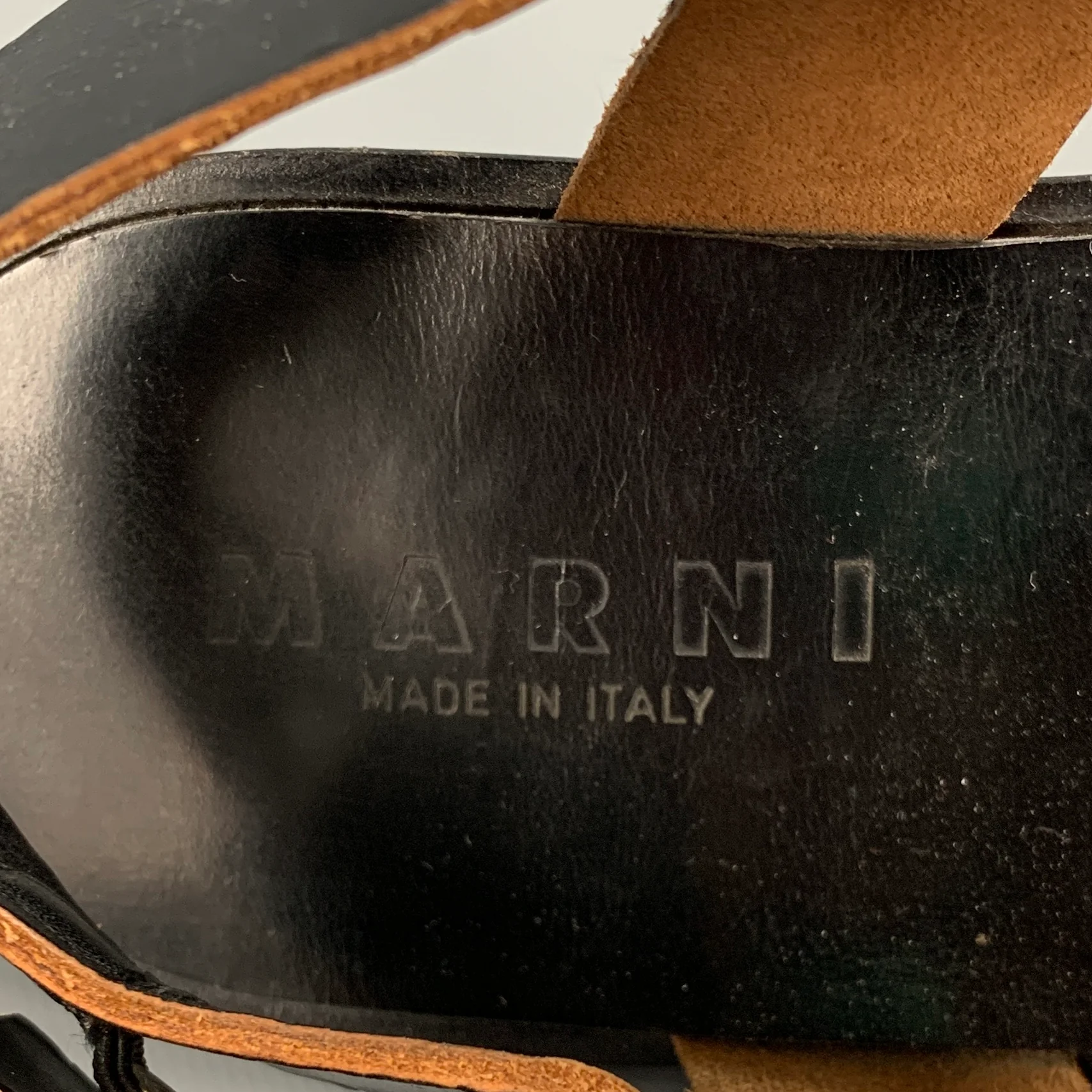 MARNI Size 7 Black Tan Leather Studded Ankle Strap Sandals - Image 7