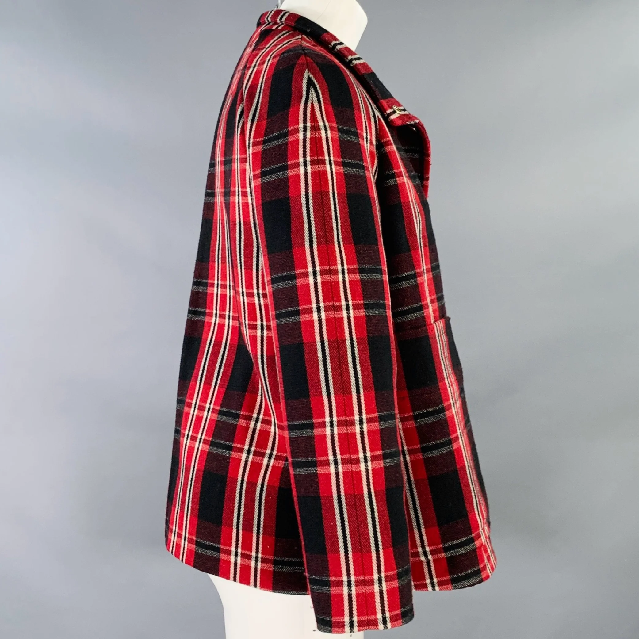 MARNI Size 8 Red Black Polyester Blend Plaid Snaps Jacket - Image 2