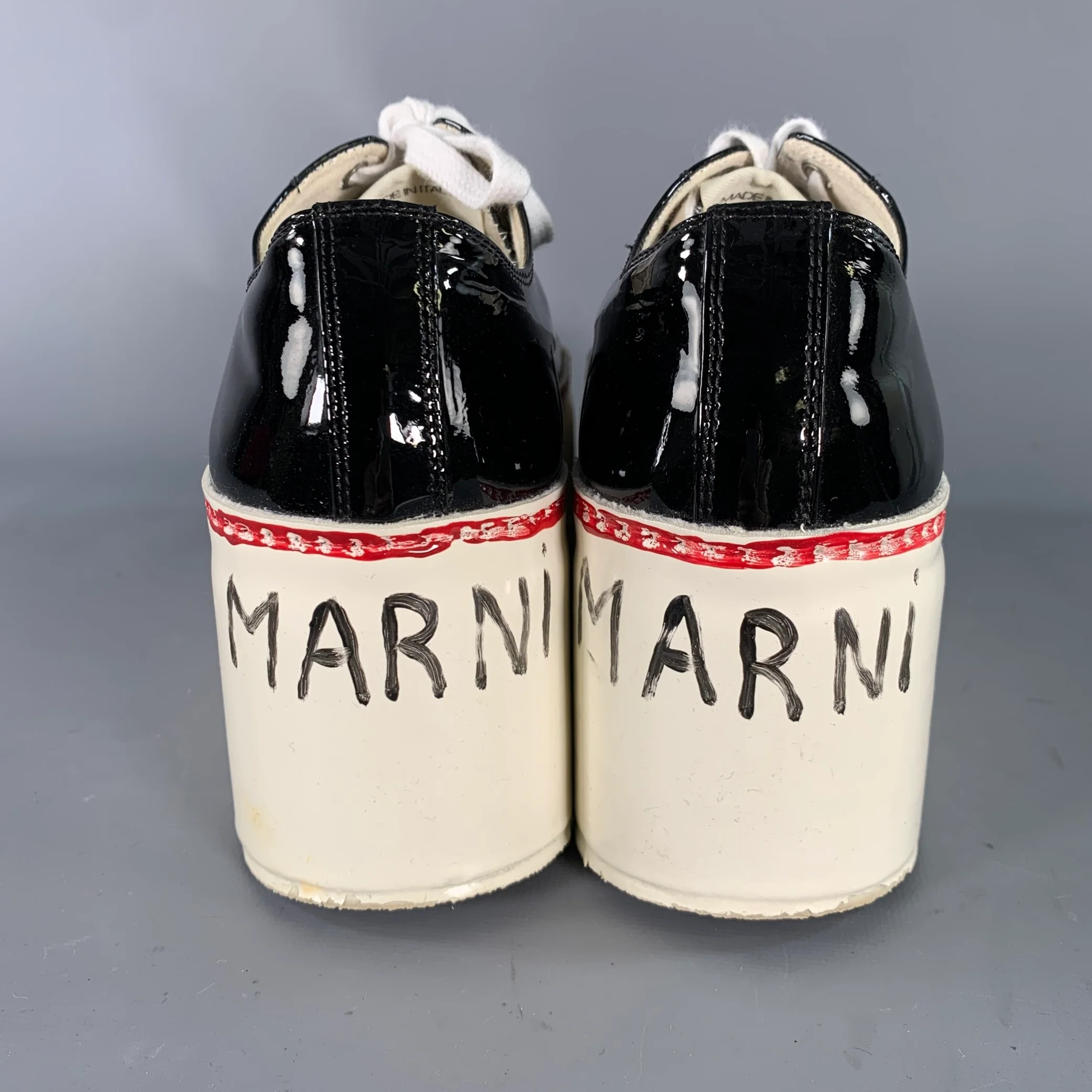 MARNI Size 9 Black White Leather Calf Sneakers - Image 3