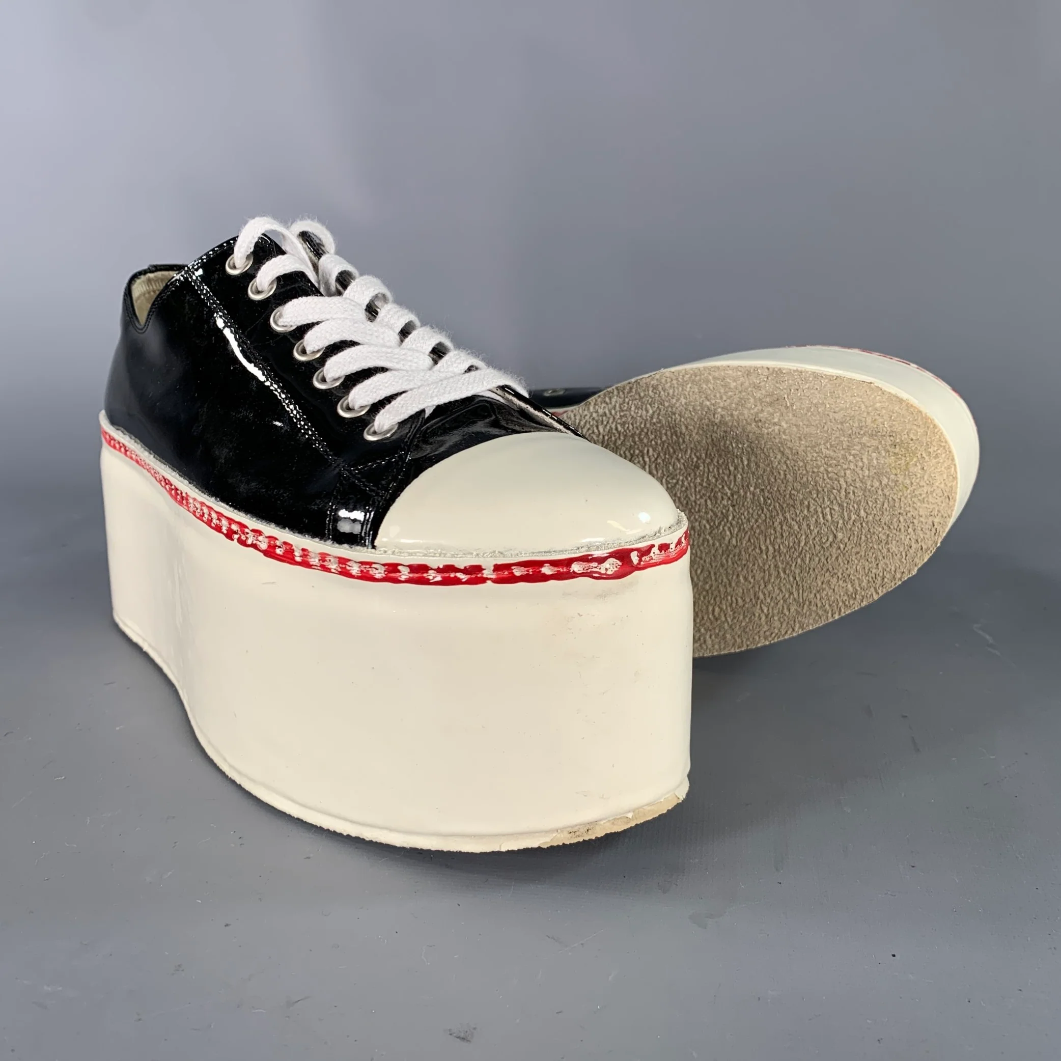 MARNI Size 9 Black White Leather Calf Sneakers - Image 5