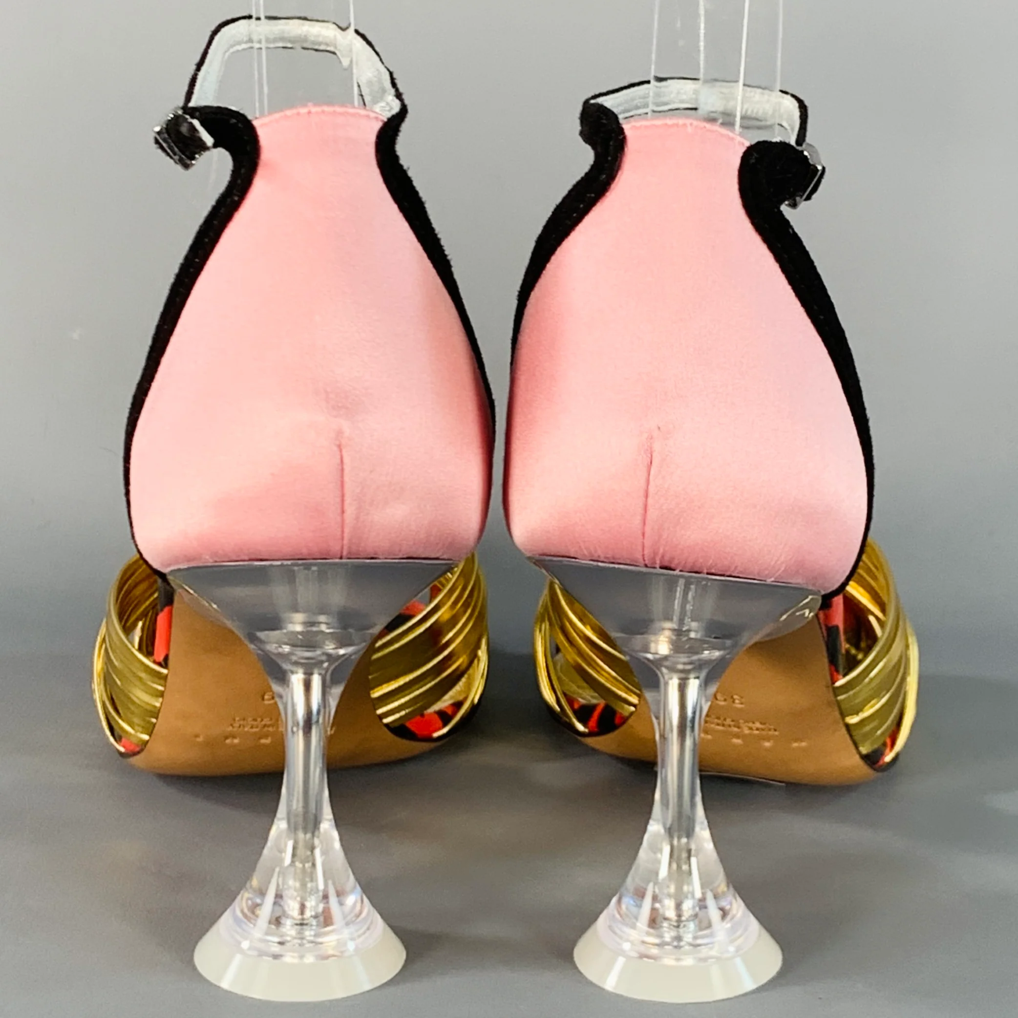 MARNI Size 9 Gold Pink Satin Leather Ankle Strap Stiletto Heels Sandals - Image 3