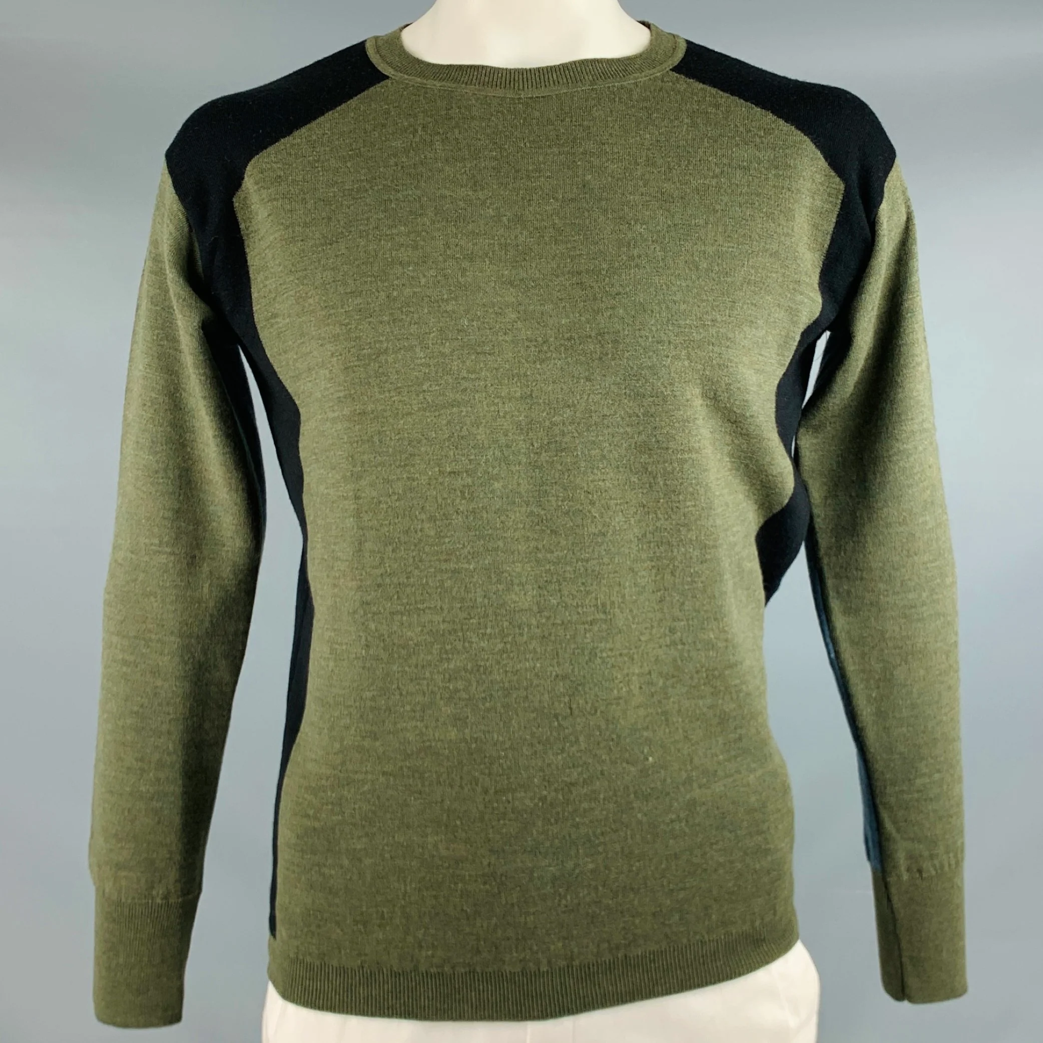 MARNI Size L Green Black Color Block Crew Neck Pullover