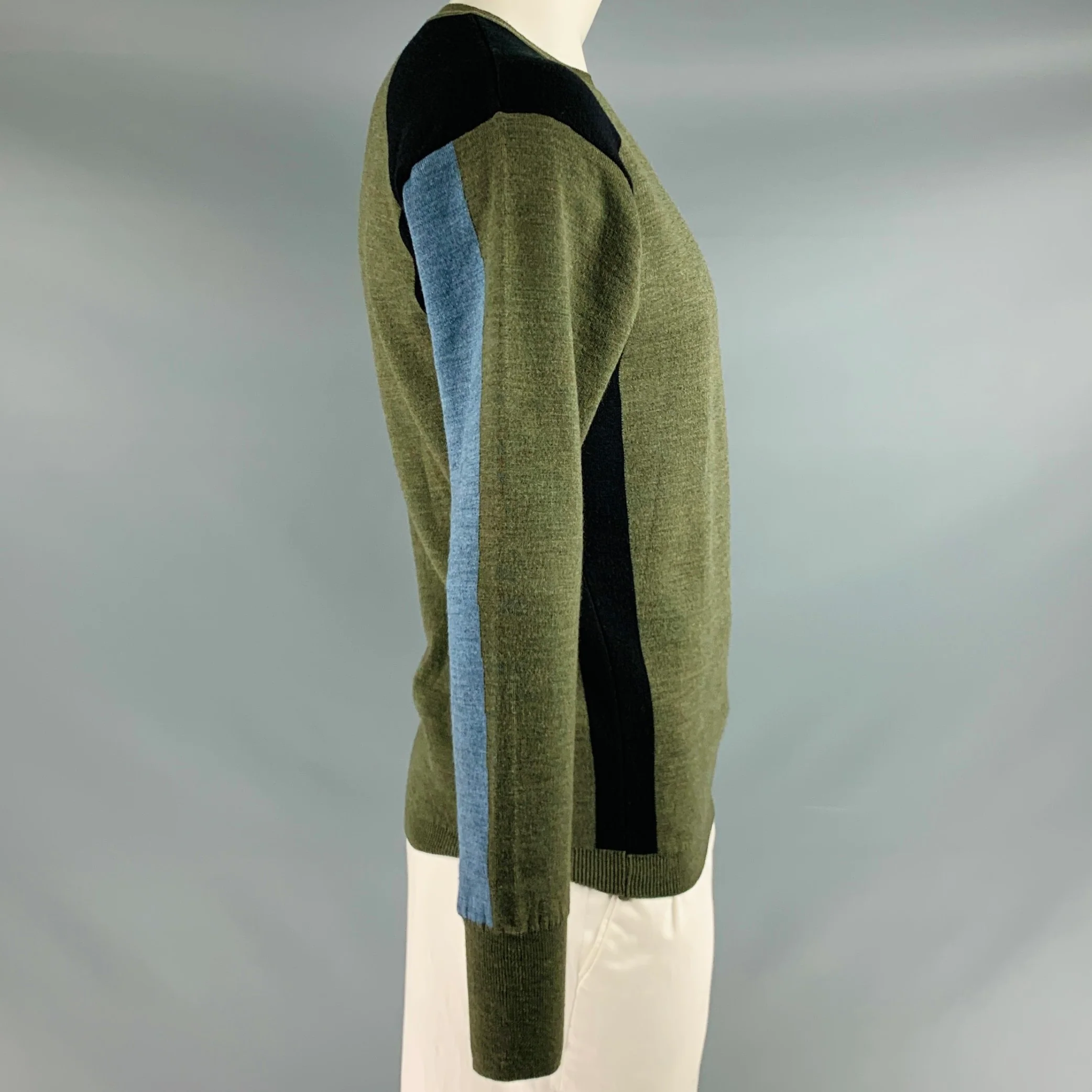 MARNI Size L Green Black Color Block Crew Neck Pullover - Image 2
