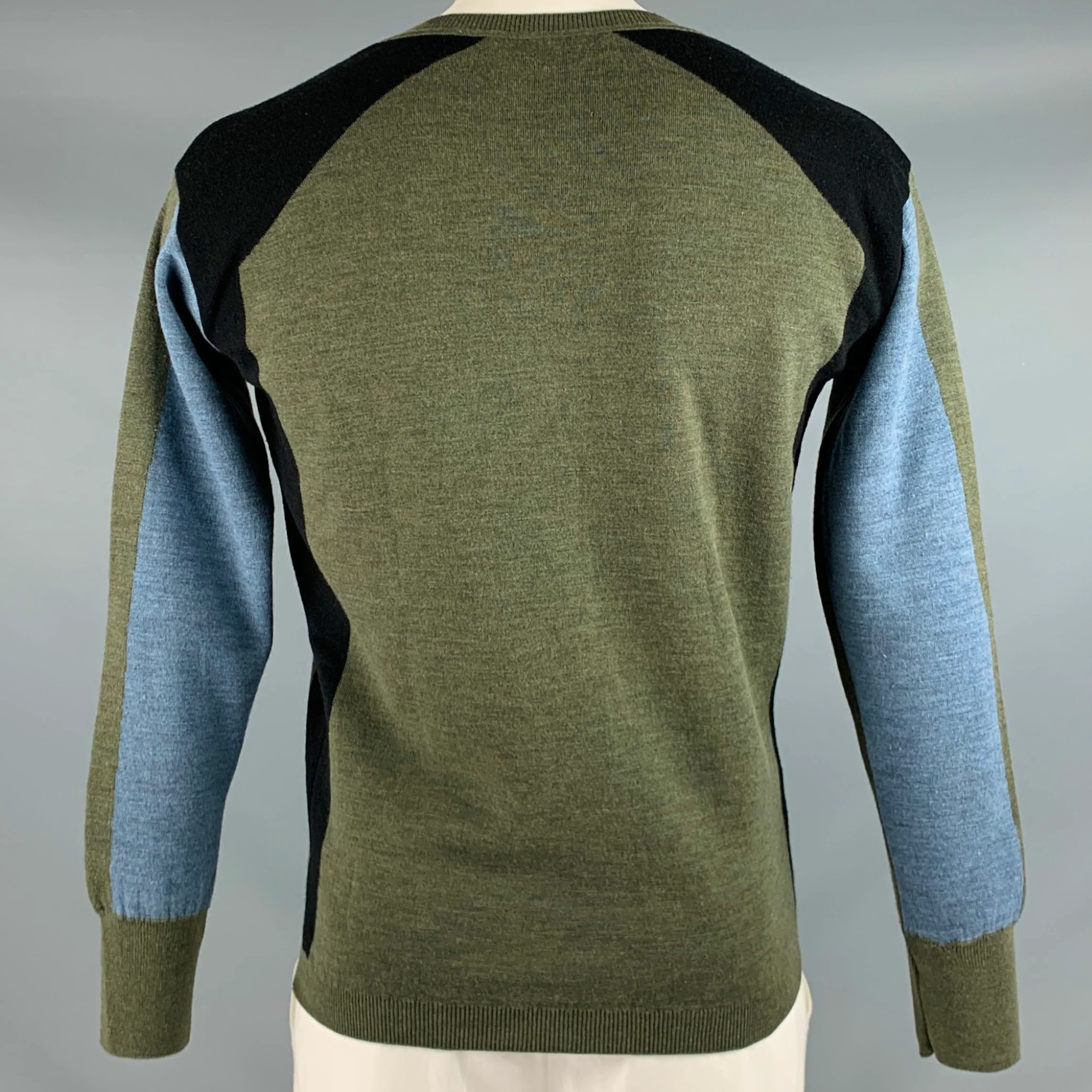 MARNI Size L Green Black Color Block Crew Neck Pullover - Image 3