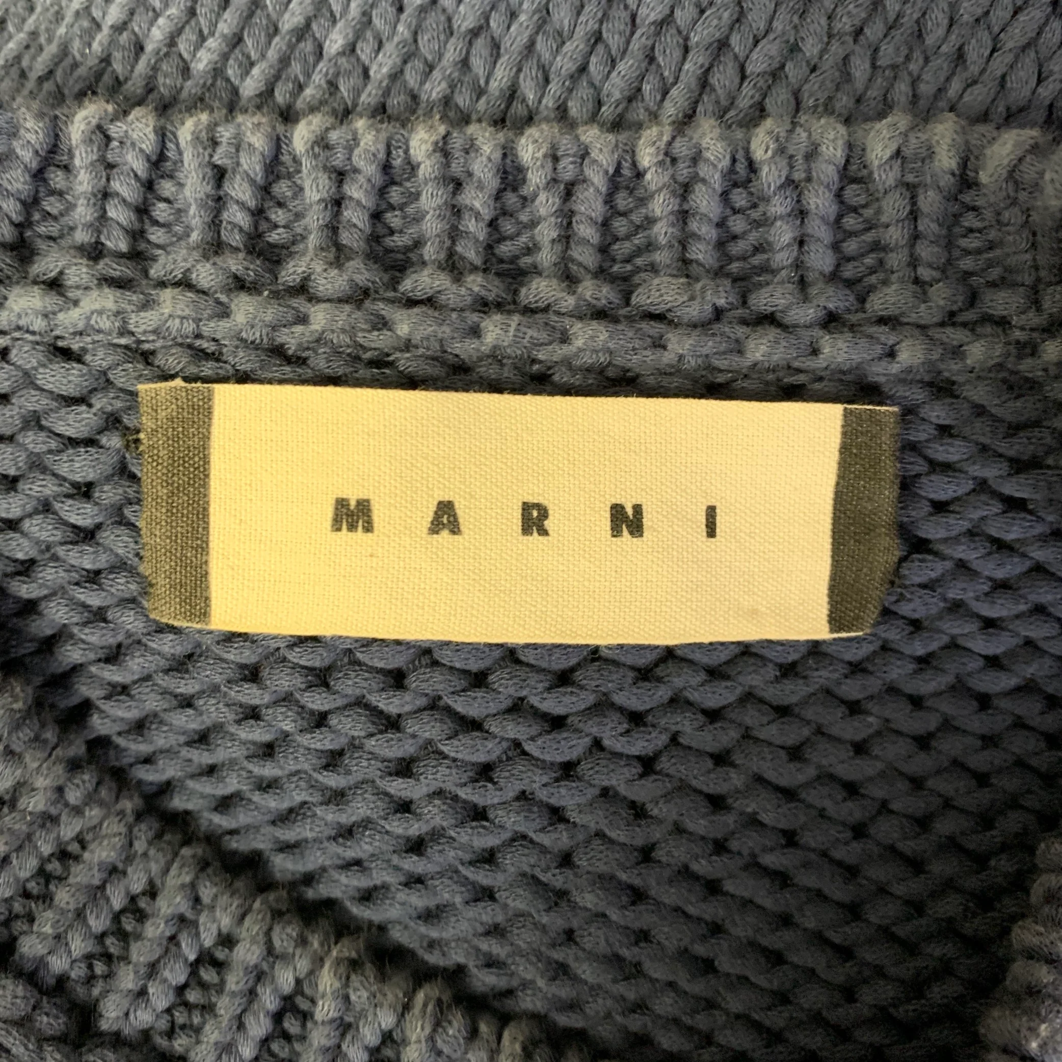 MARNI Size L Navy White & Black Knit Cotton Blend Ribbed Sweater - Image 4