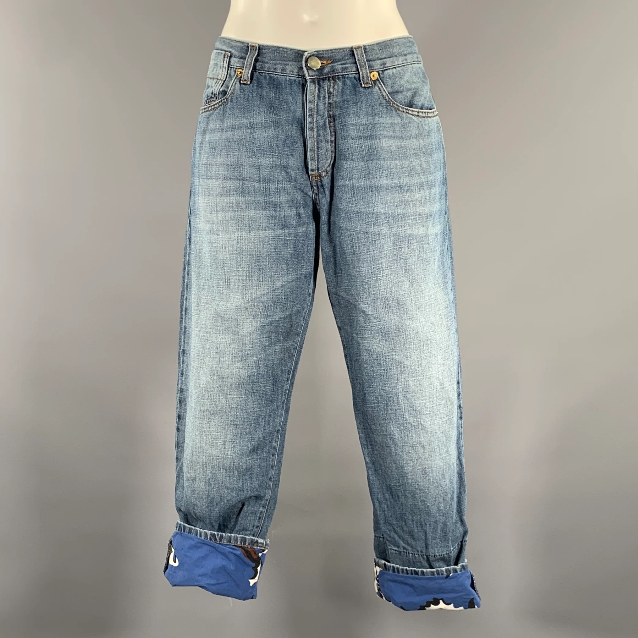MARNI Size M Blue Brown Cotton Linen Casual Pants