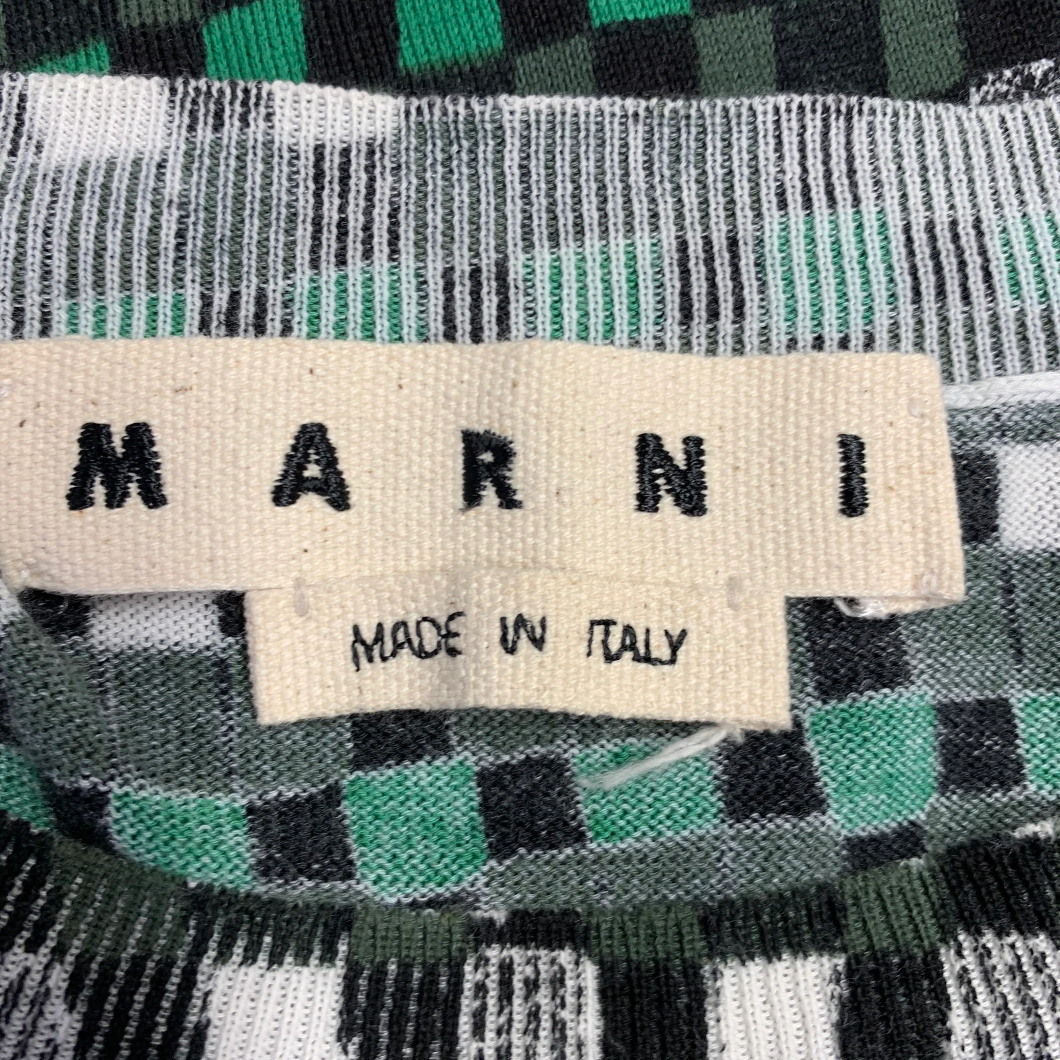 MARNI Size M Green Black Checkered Cotton Short Sleeve Pullover - Image 5