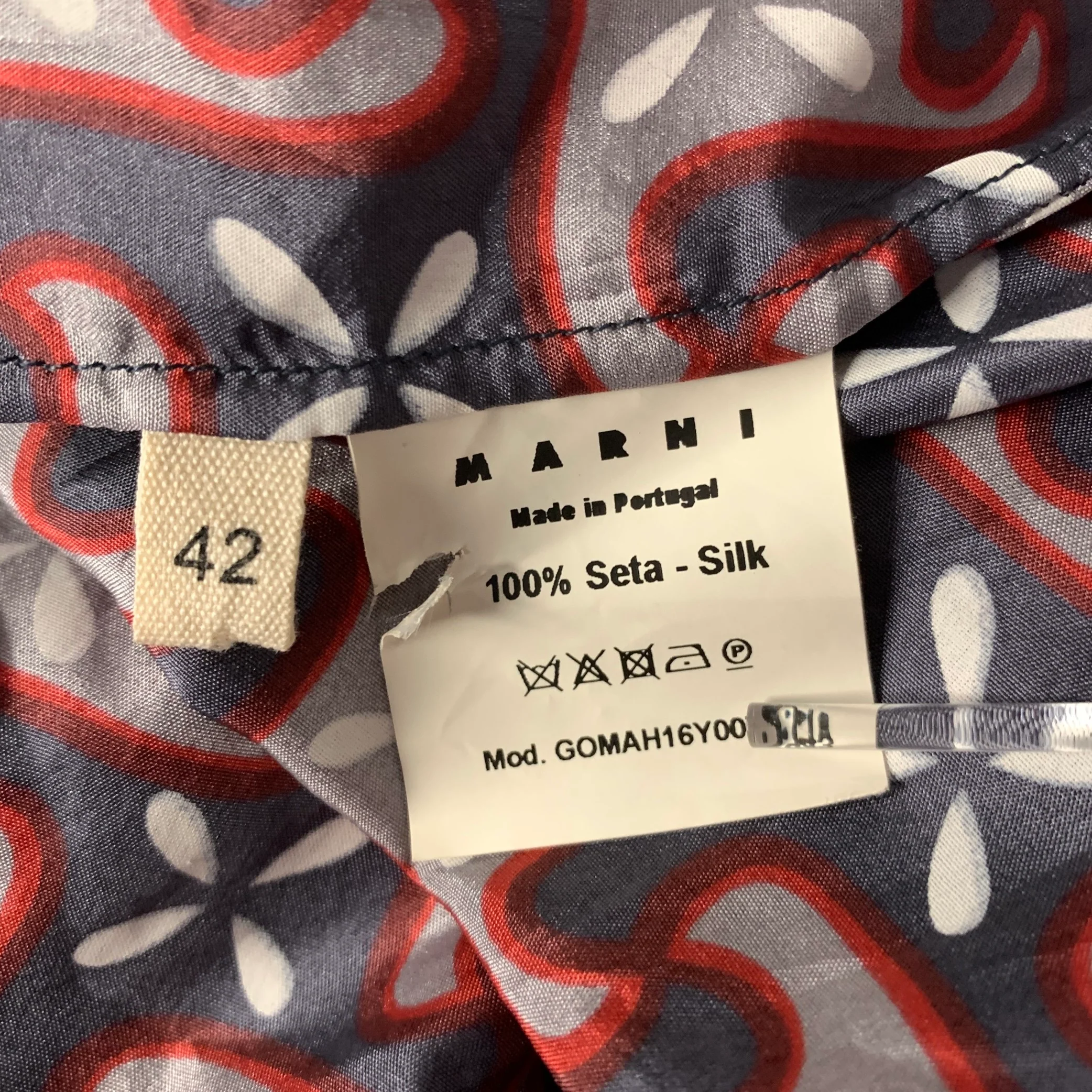 MARNI Size M Grey Red Geometric Silk Above Knee Skirt - Image 5