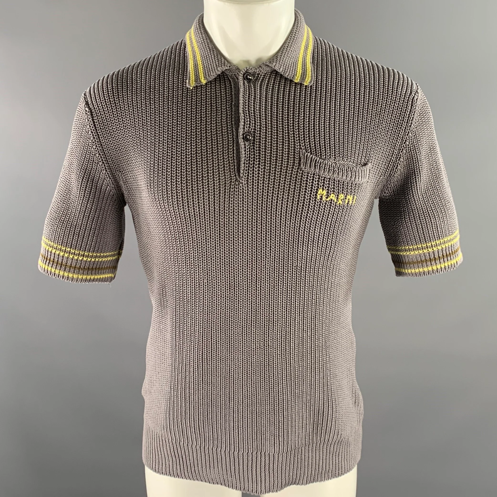 MARNI Size M Grey Yellow Knitted Polo