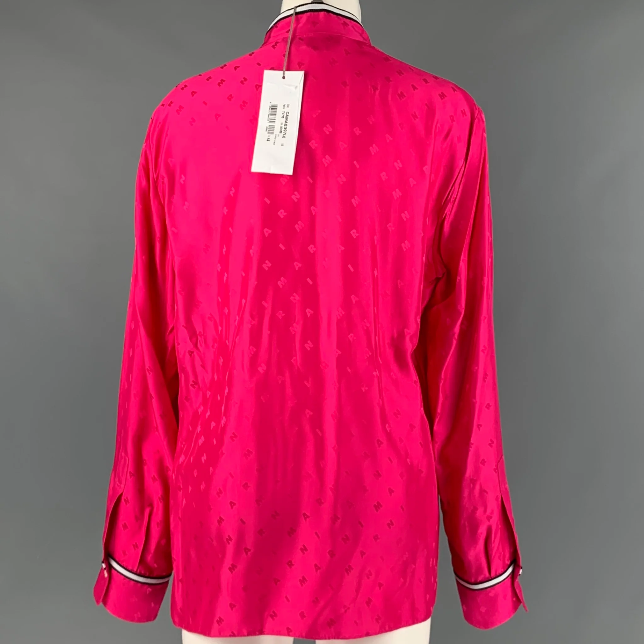 MARNI Size M Pink Monogram Viscose Nehru Collar Long Sleeve Shirt - Image 4