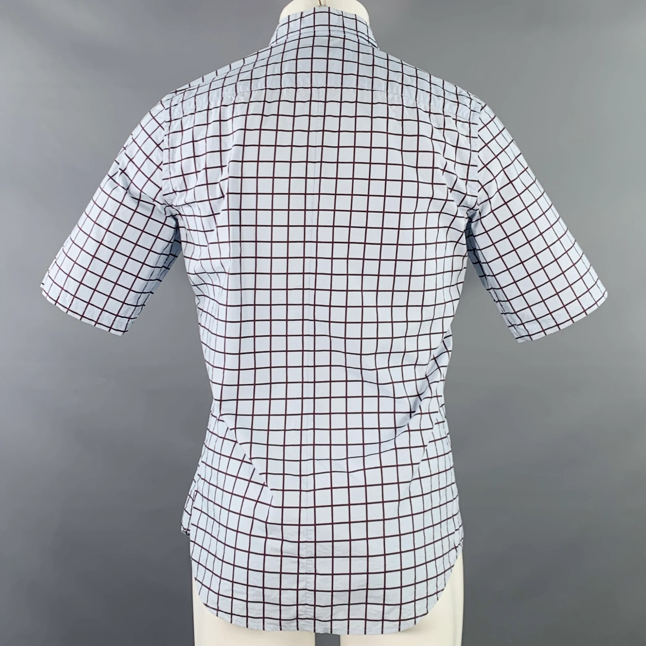 MARNI Size S Blue Brown Window Pane Cotton Button Up Short Sleeve Shirt - Image 3