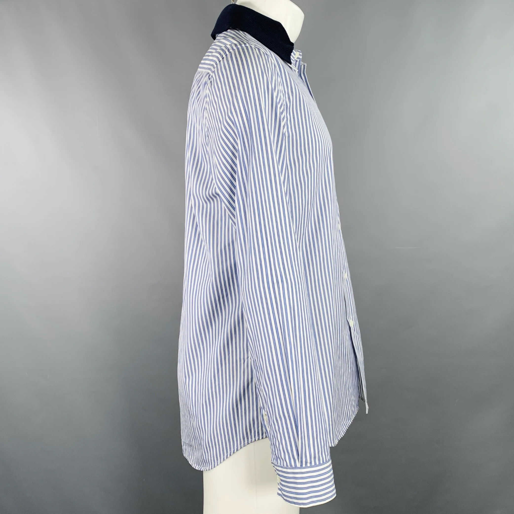 MARNI Size S Blue White Stripe Cotton Long Sleeve Shirt - Image 4