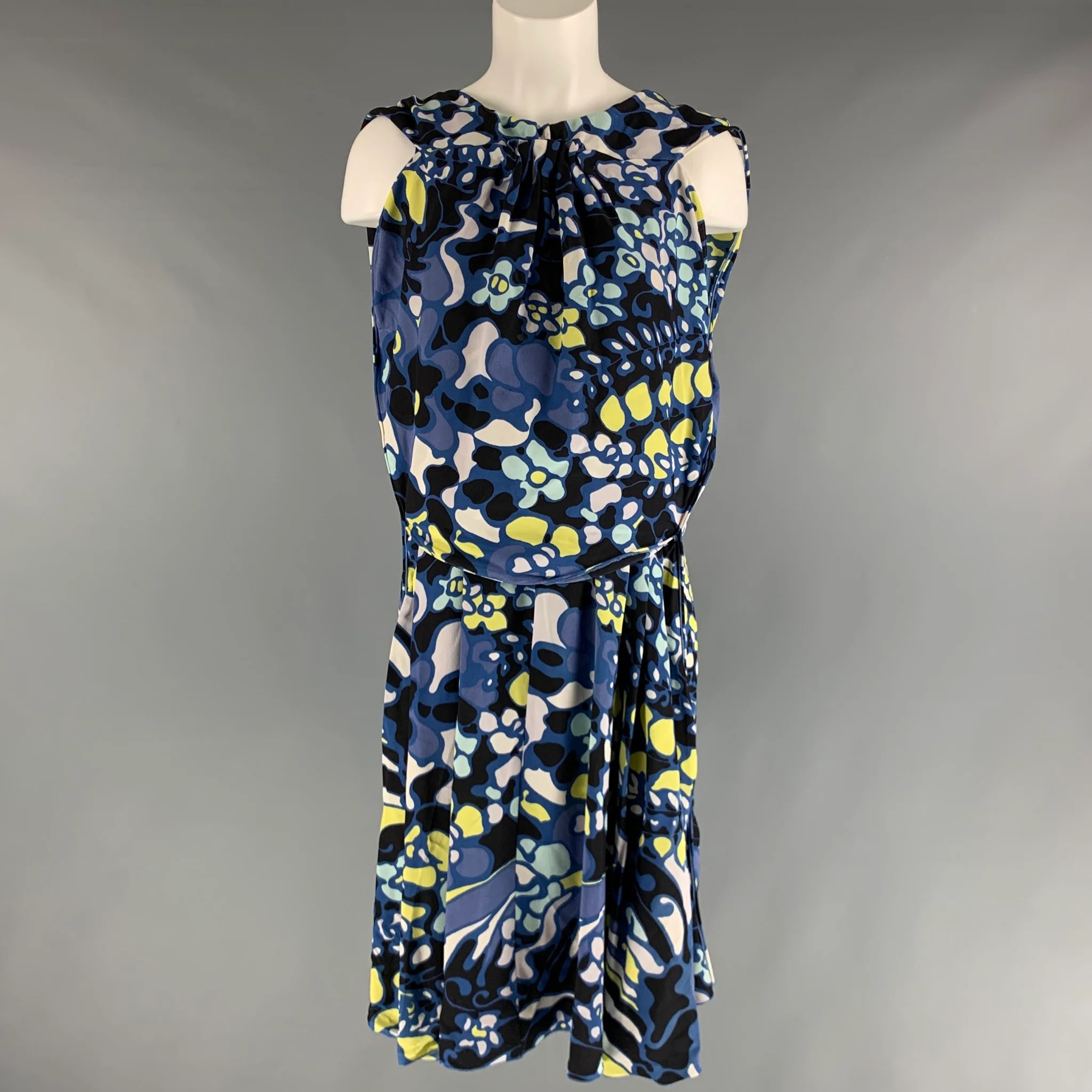 MARNI Size S Blue White Yellow Sleeveless Dress