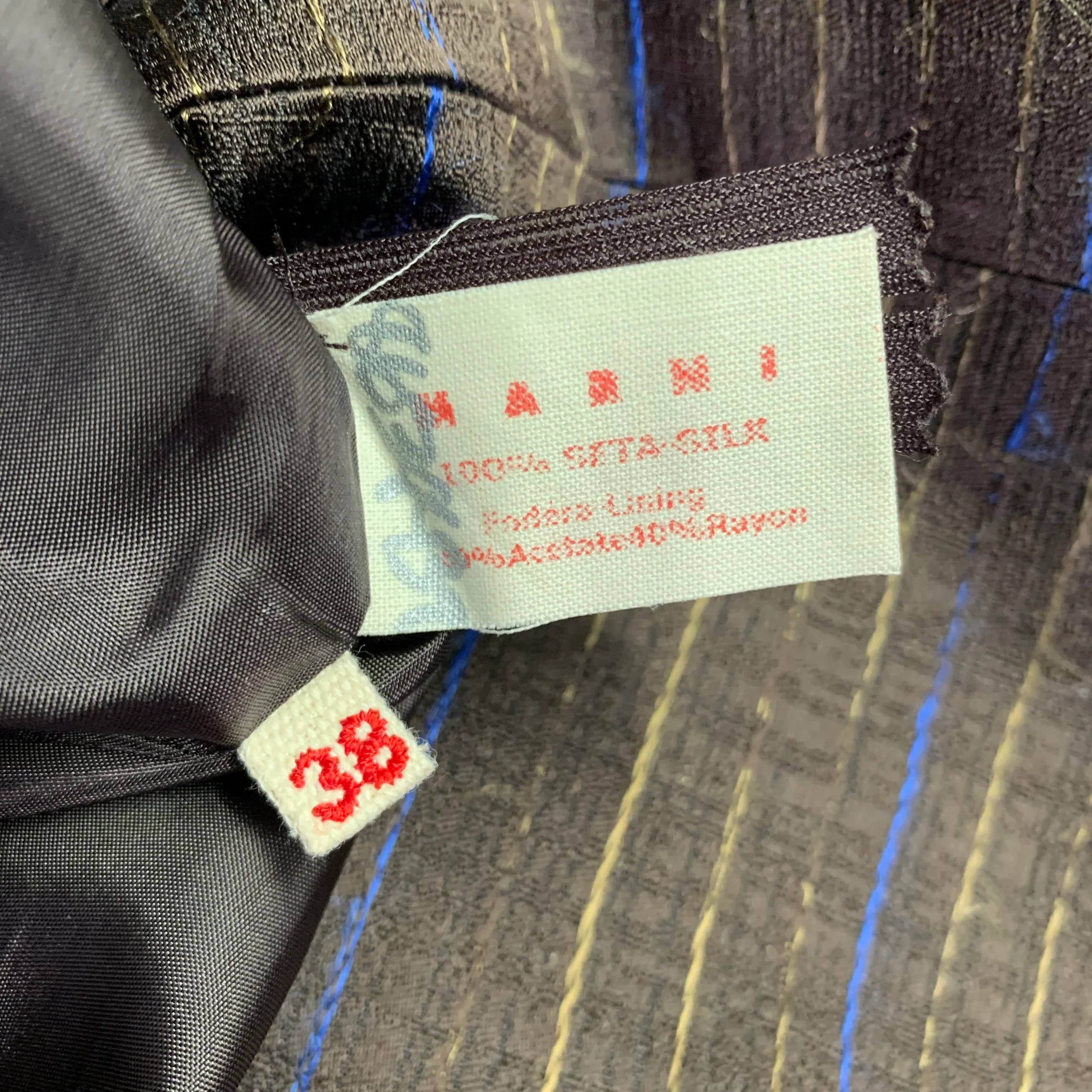 MARNI Size S Brown Blue Tan Silk Stripe A-Line Skirt - Image 6
