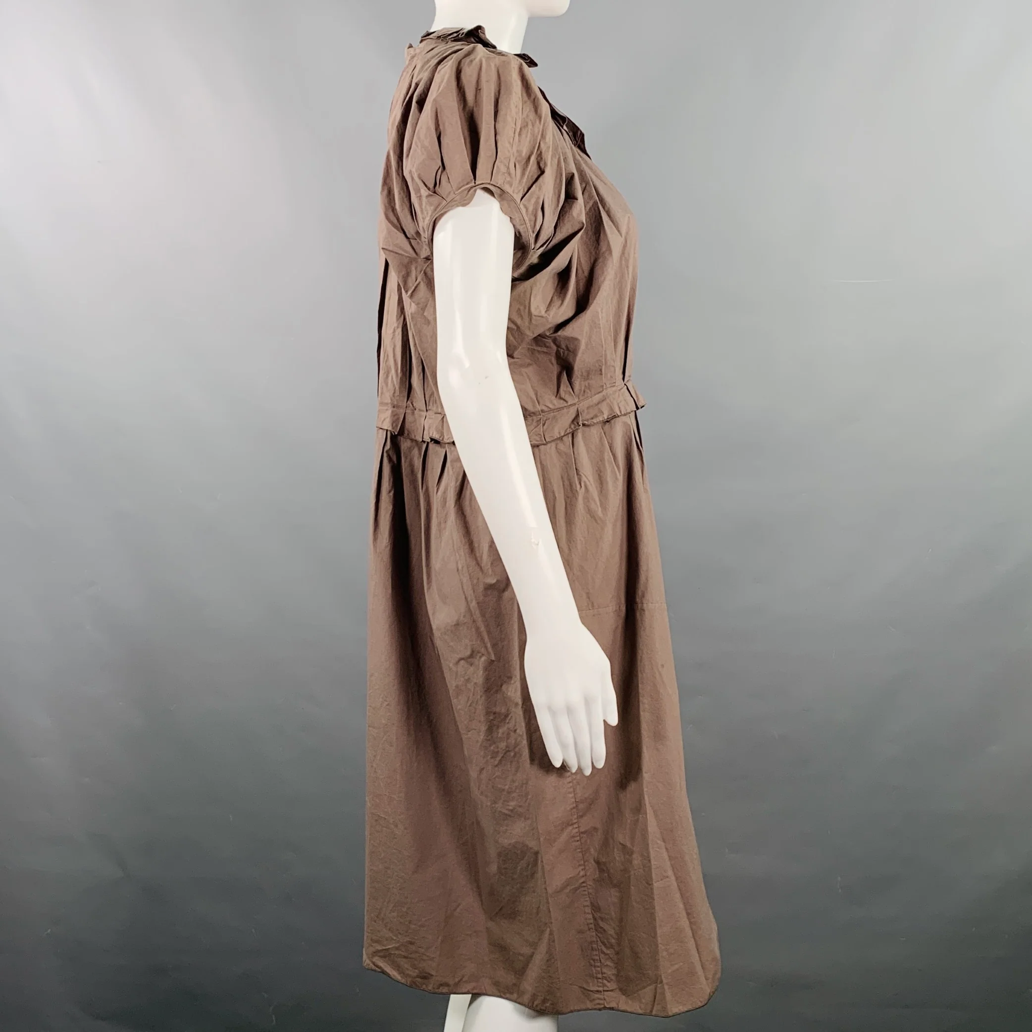 MARNI Size S Khaki Cotton Pleated Knee Length Dress - Image 3