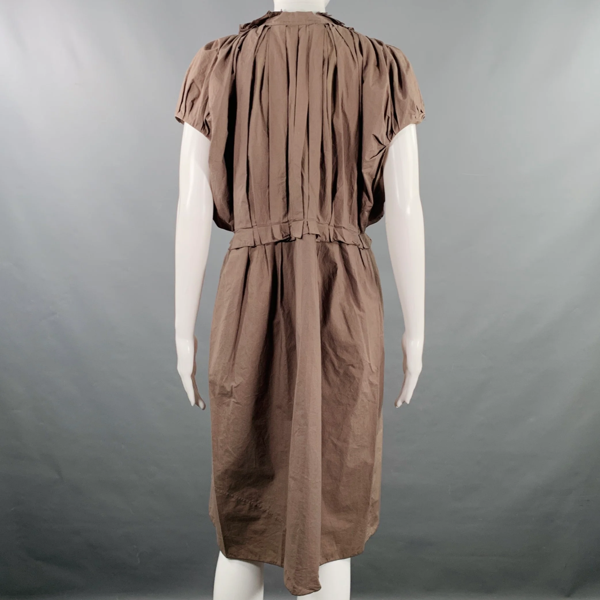 MARNI Size S Khaki Cotton Pleated Knee Length Dress - Image 4