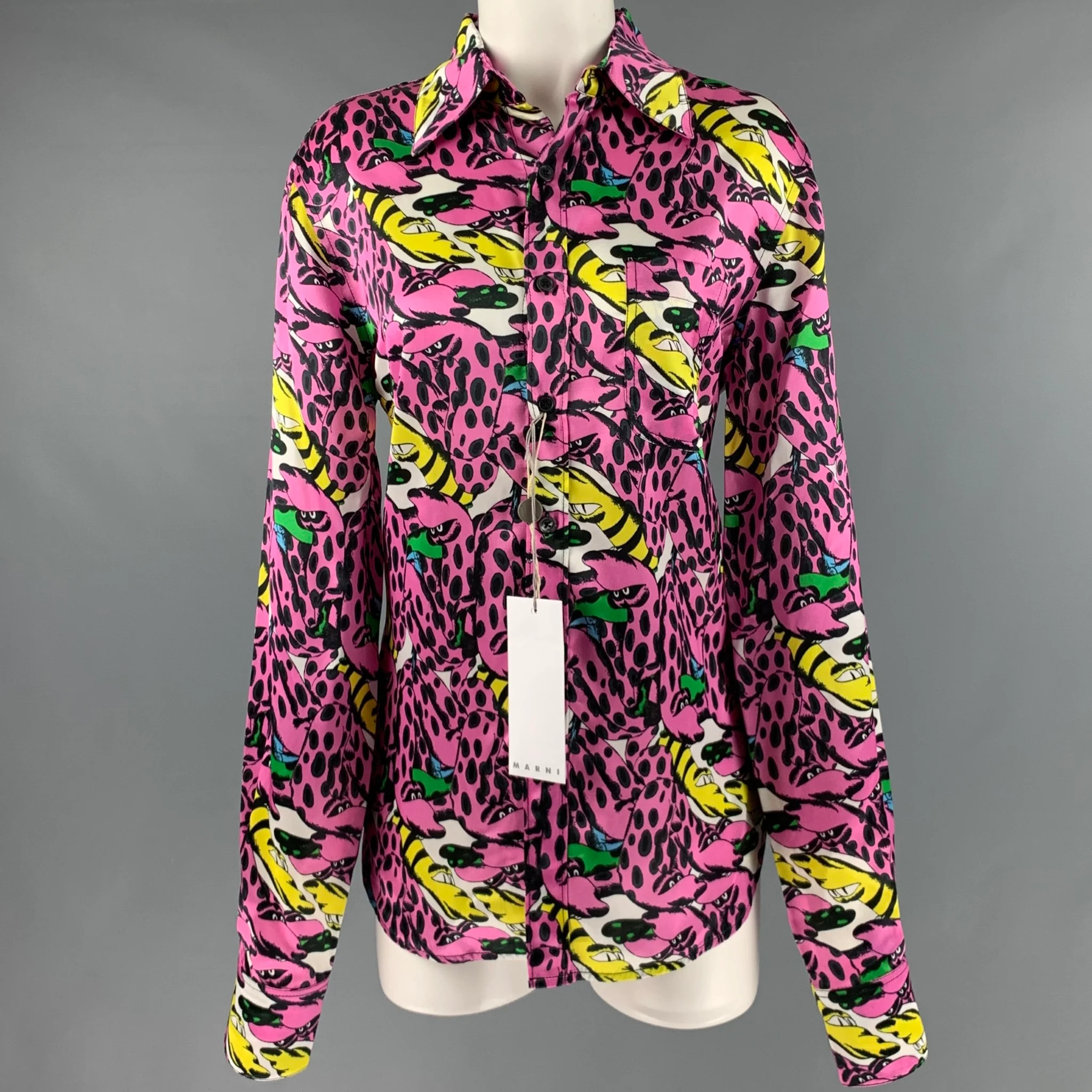 MARNI Size S Pink Multi-Color Viscose Print Button Up Shirt