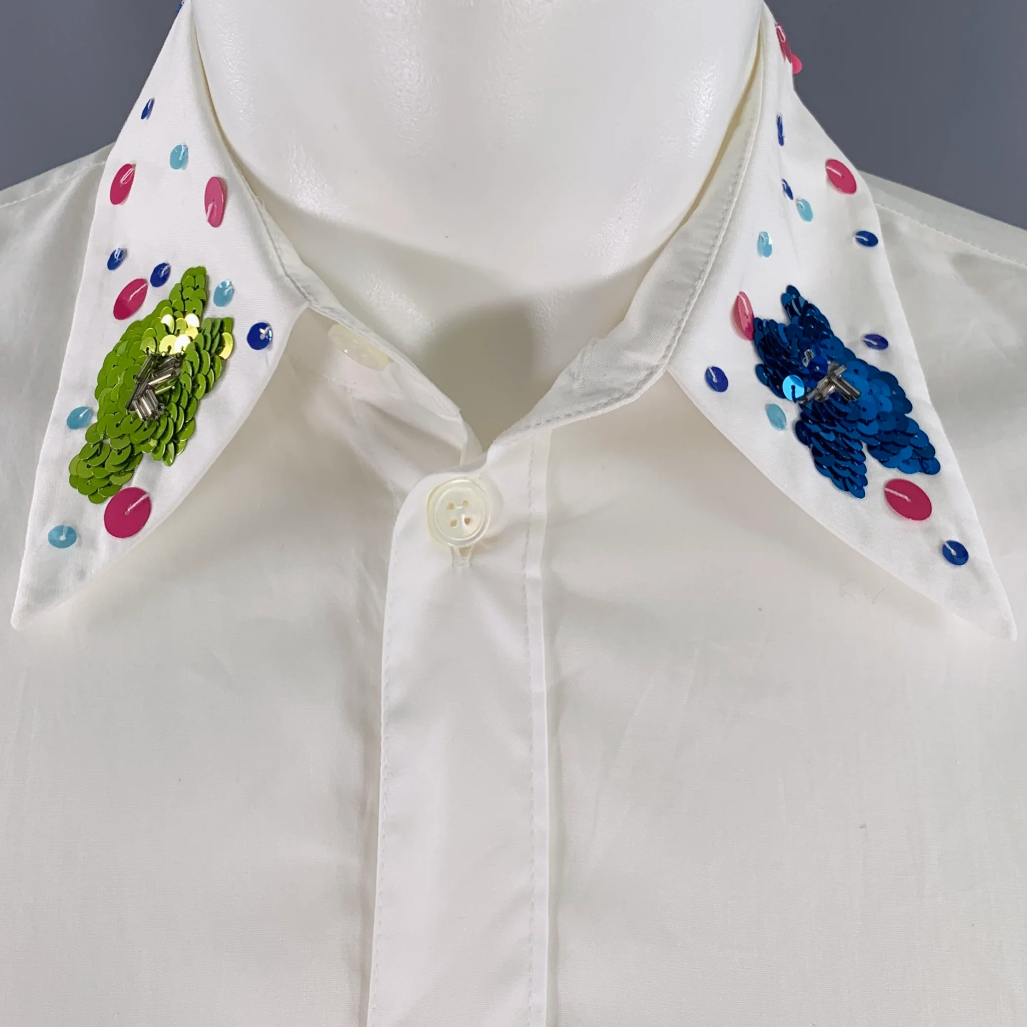 MARNI Size XS White Sequined Cotton Oversized Long Sleeve Shirt - Image 2
