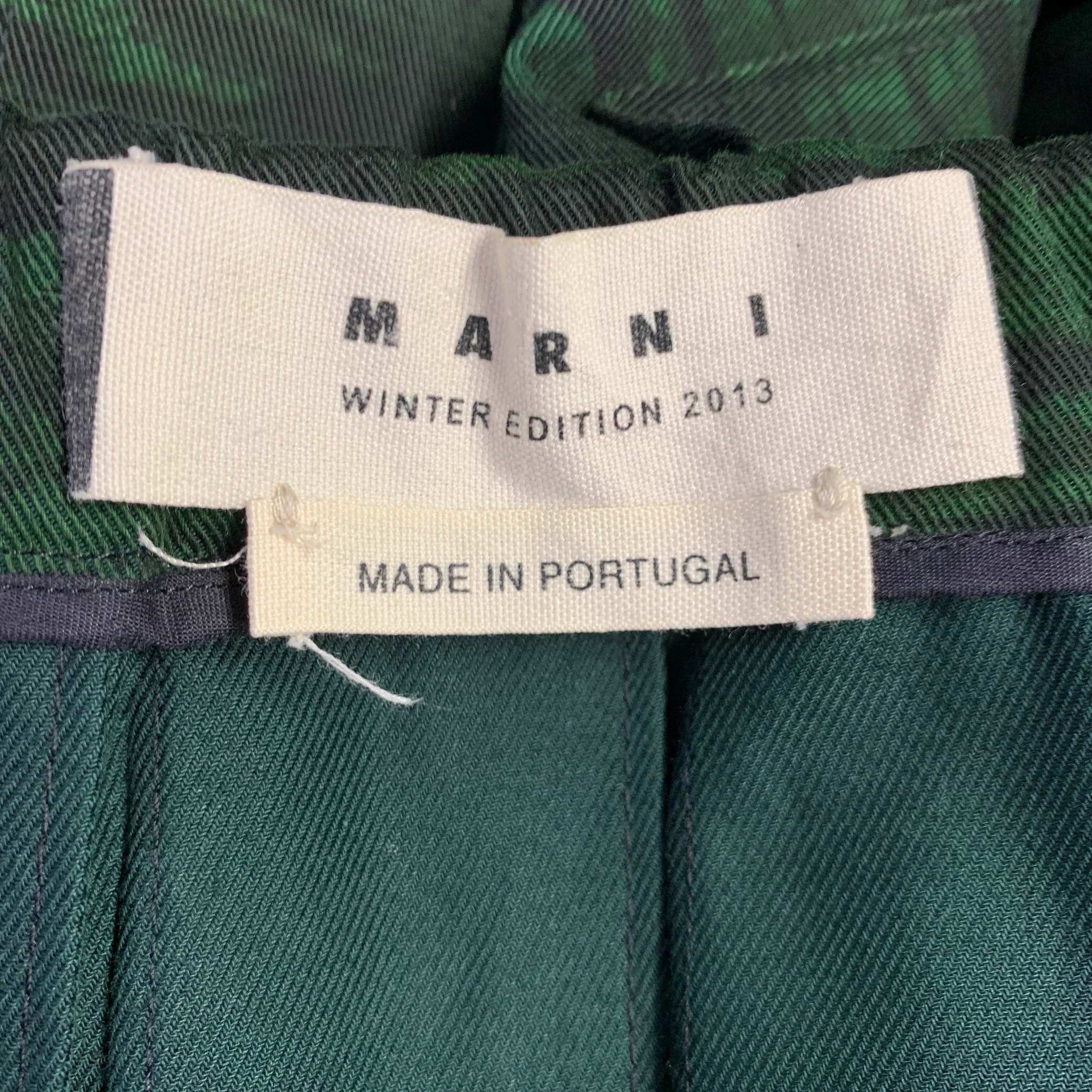 MARNI Winter 2013 Size 2 Black Dark Green Cotton Twill Pleated Skirt - Image 3