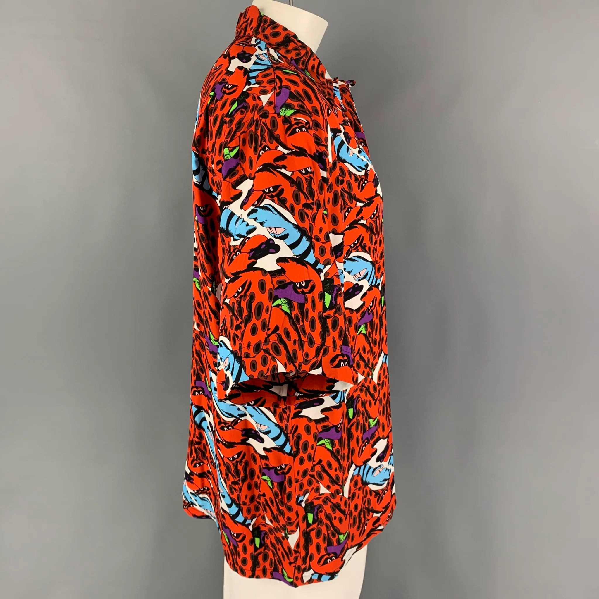 MARNI x BRUNO B BONETTO Size M Orange Black & Blue Print Viscose Camp Short Sleeve Shirt - Image 2