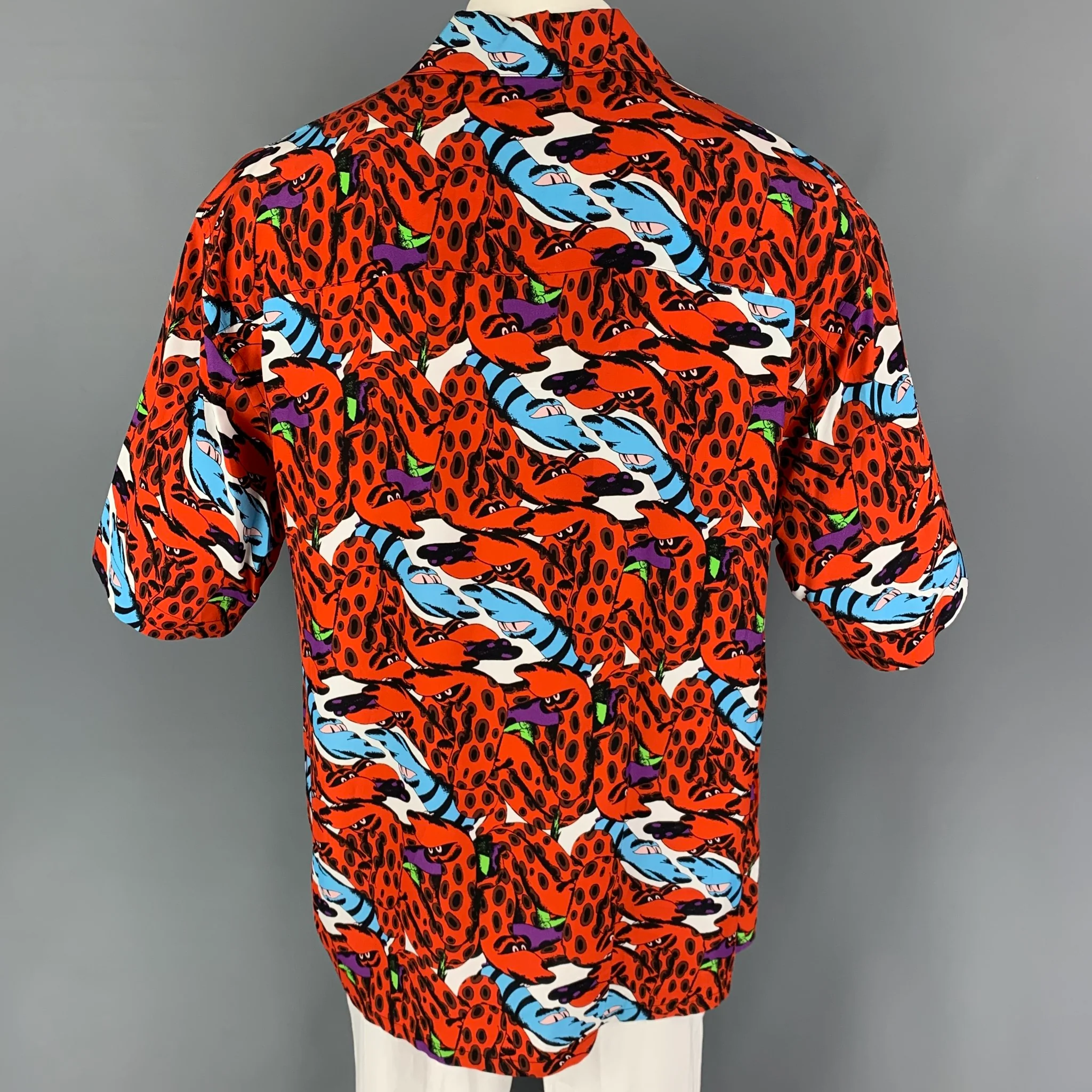 MARNI x BRUNO B BONETTO Size M Orange Black & Blue Print Viscose Camp Short Sleeve Shirt - Image 3