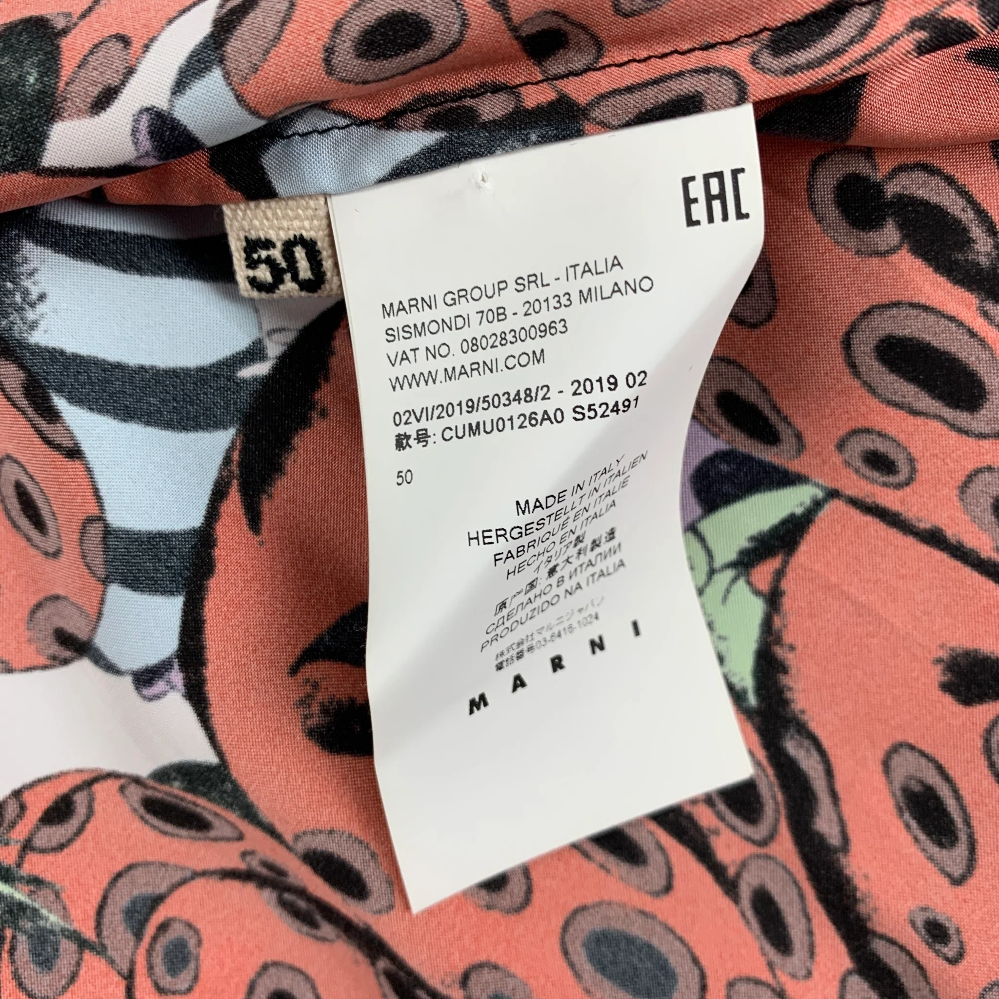 MARNI x BRUNO B BONETTO Size M Orange Black & Blue Print Viscose Camp Short Sleeve Shirt - Image 4