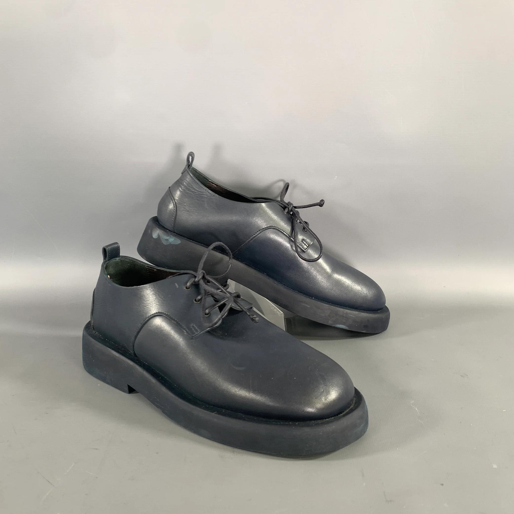 MARSELL Size 7.5 Navy Leather Derby Laces