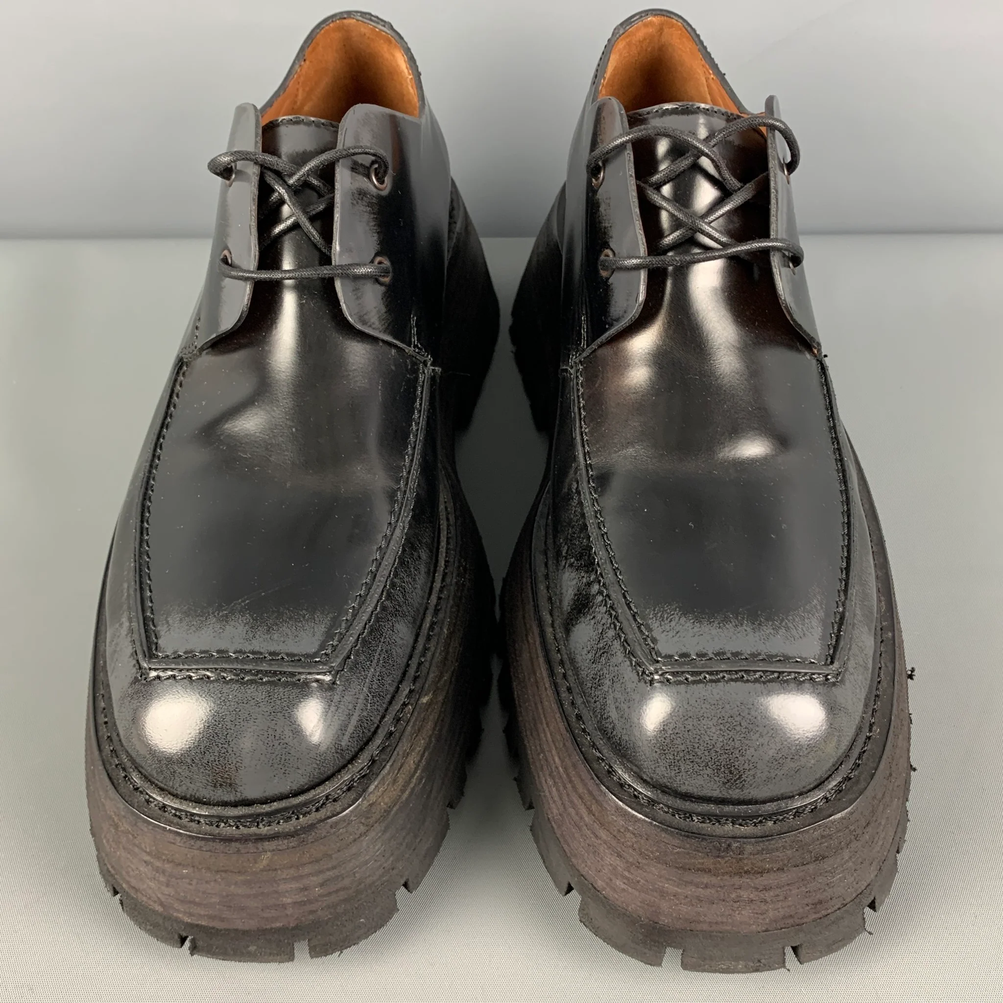 MARSELL Size 7 Black Antique Leather Platform Lace Up Shoes - Image 4