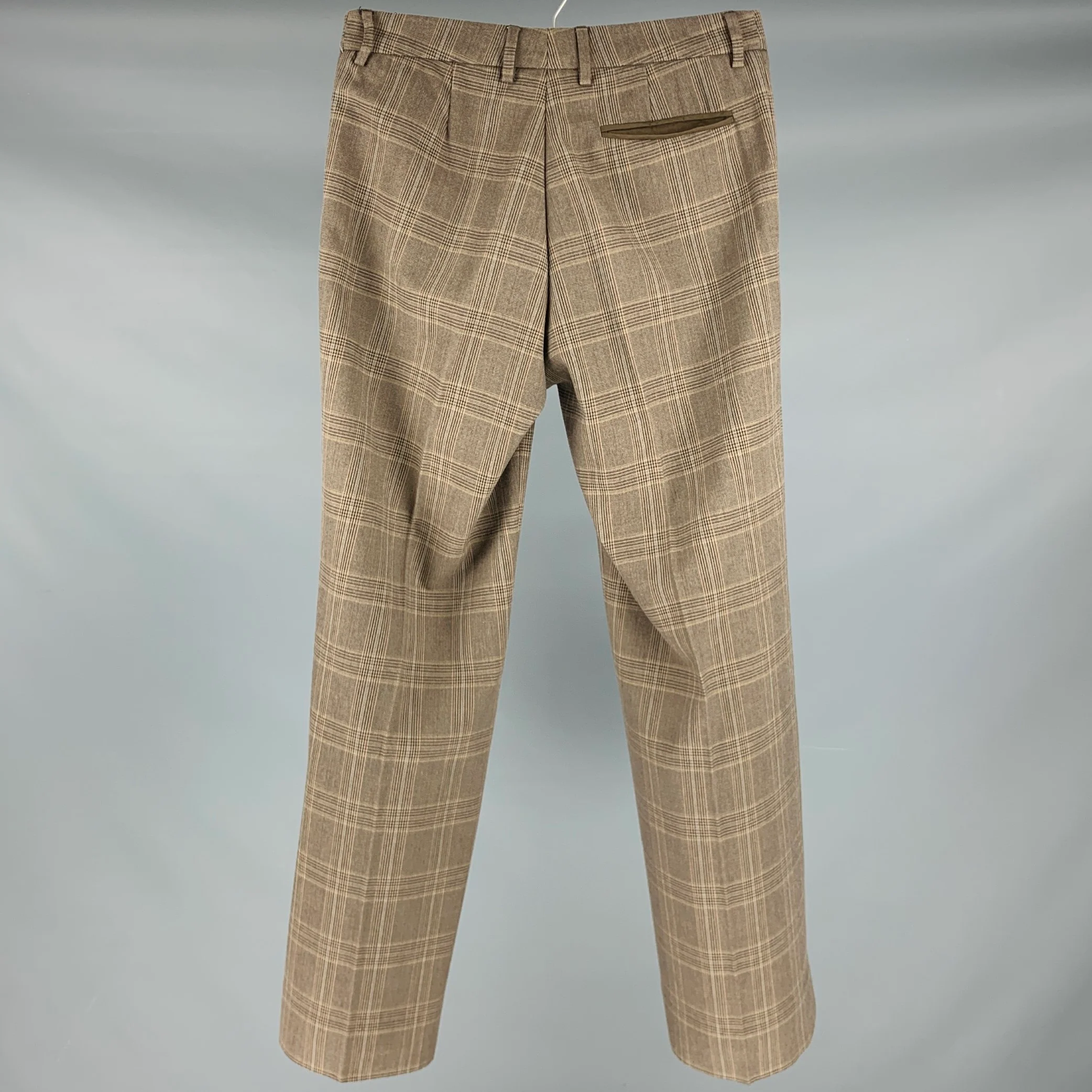 MARTIN MARGIELA Size 30 Taupe Plaid Cotton Blend Button Fly Dress Pants - Image 3