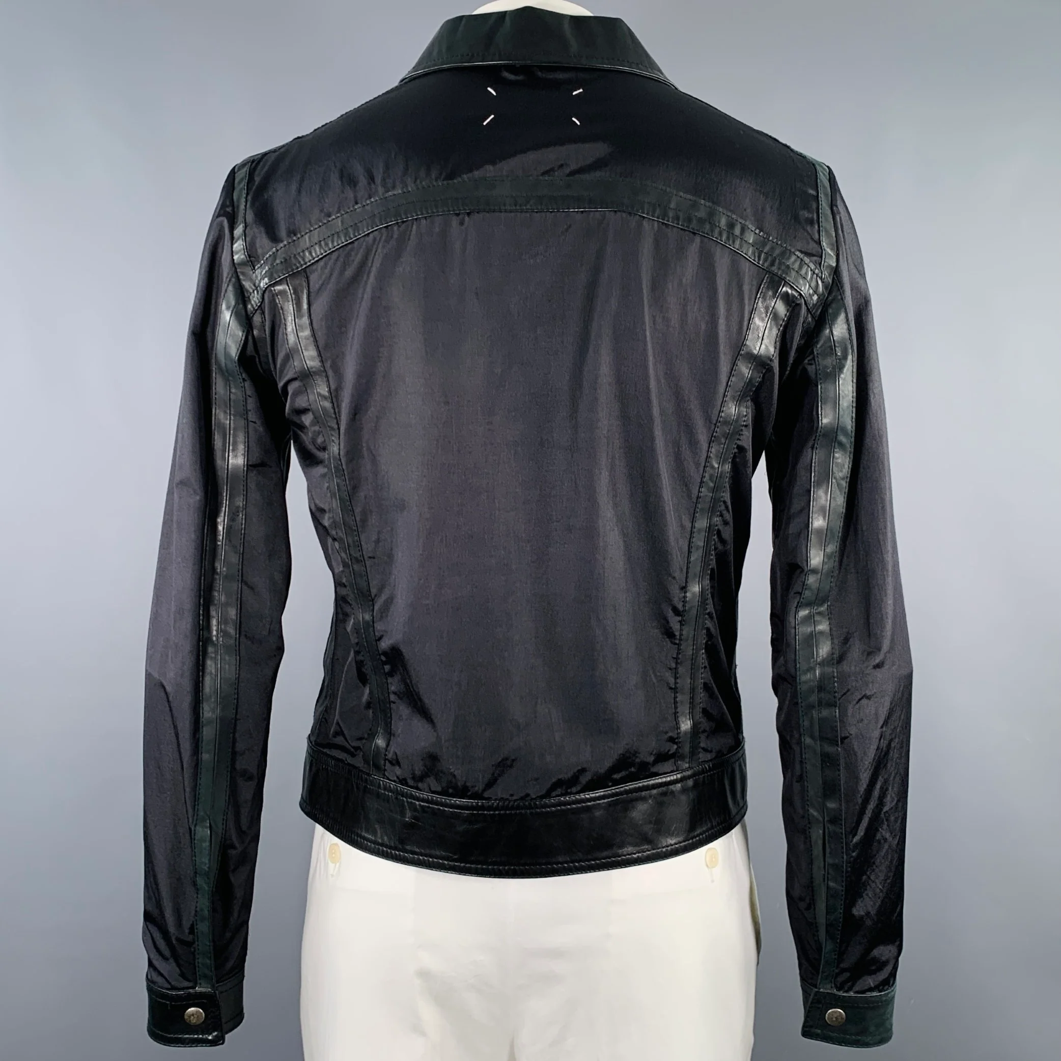MARTIN MARGIELA Size 42 Black Mixed Materials Zip Up Shirt Jacket - Image 4