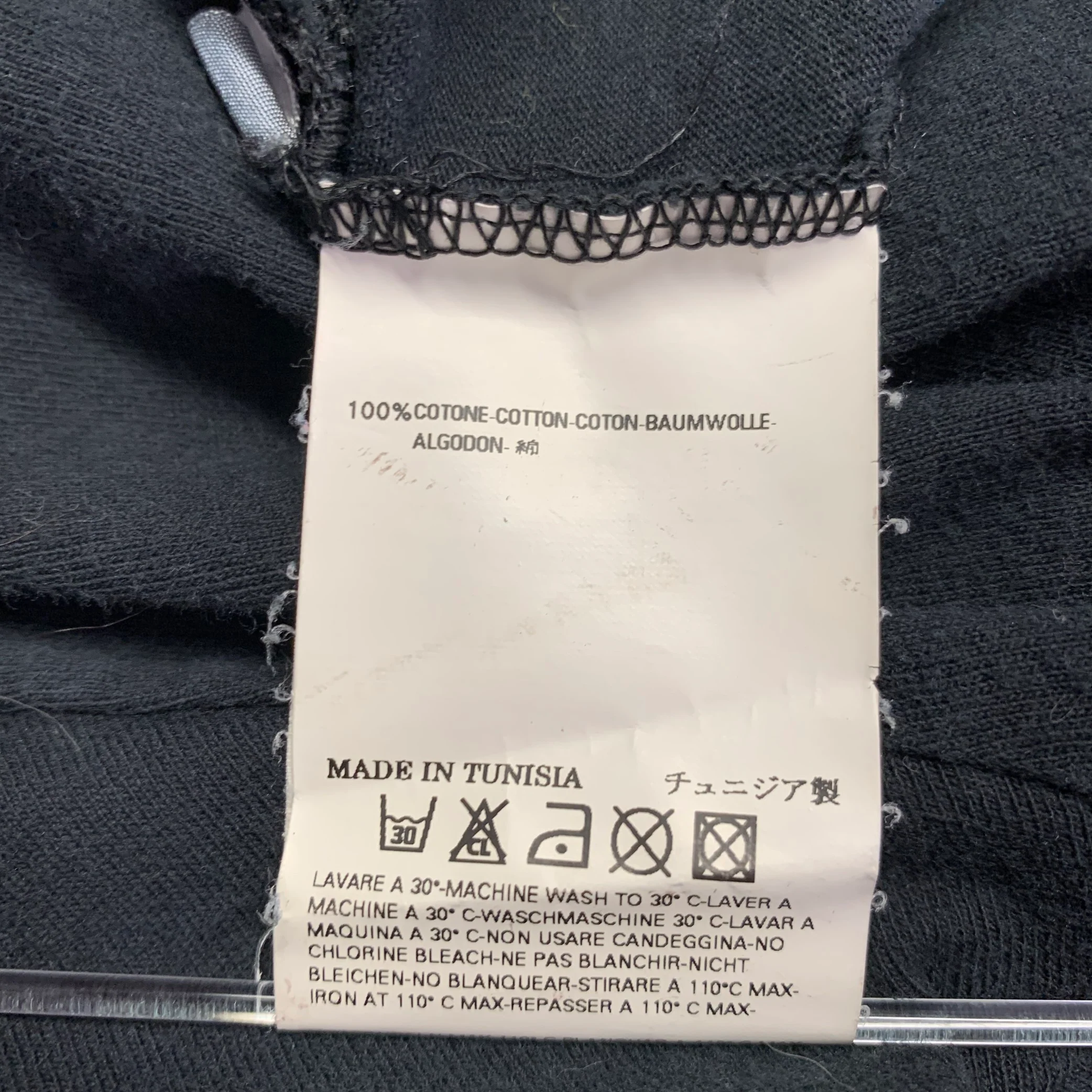 MARTIN MARGIELA Size L Black Blue Logo Cotton V-Neck T-shirt - Image 7
