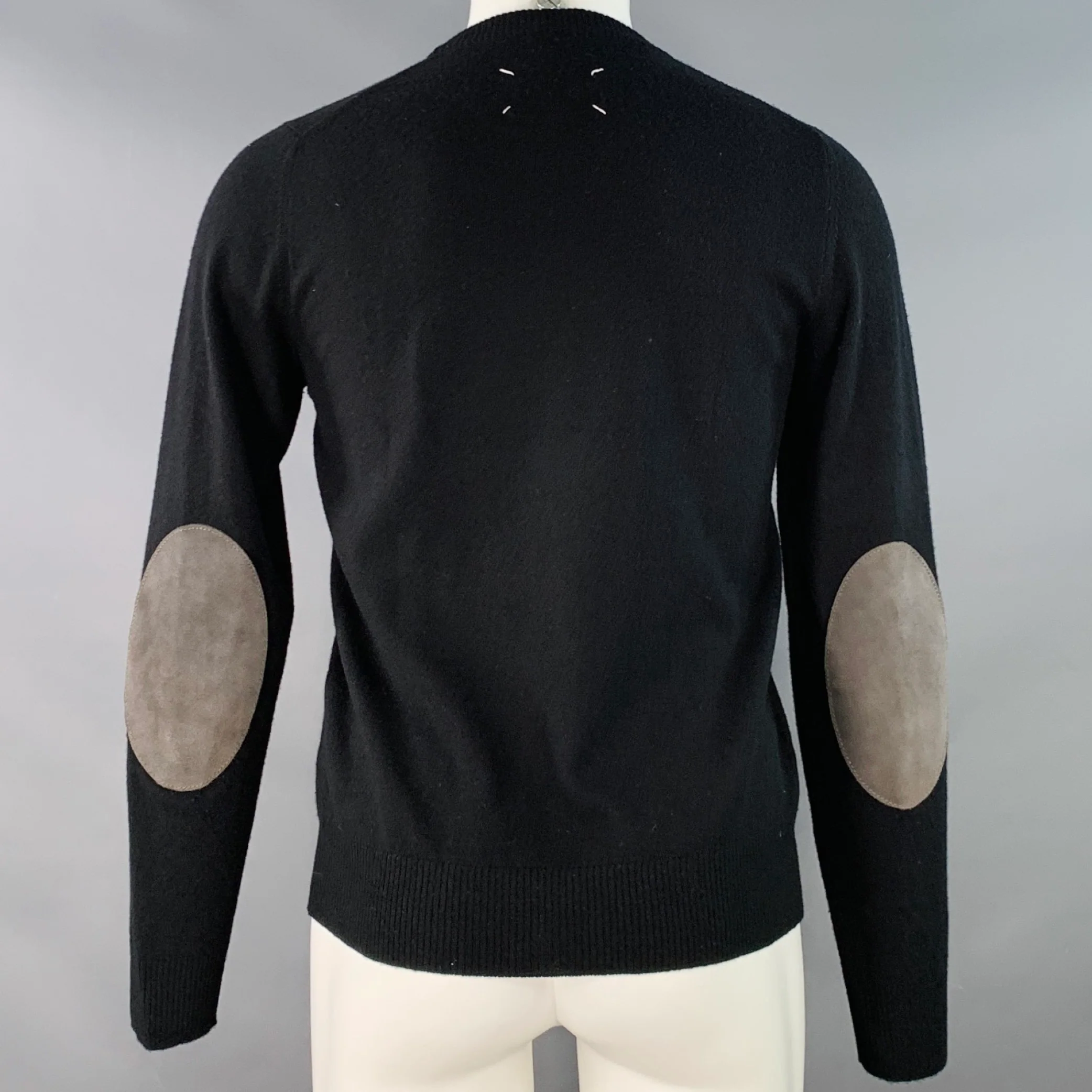 MARTIN MARGIELA Size M Black Grey Wool Suede Elbow Patches Sweater - Image 3