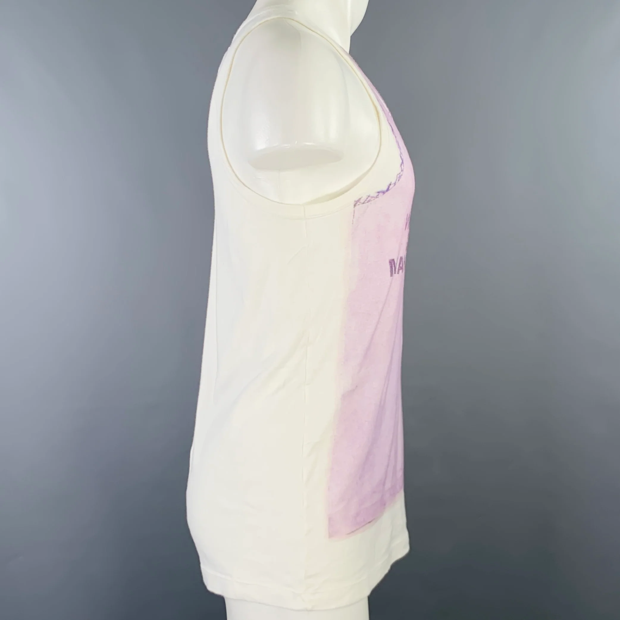 MARTIN MARGIELA Size M White Purple Print Cotton Tank Top - Image 3