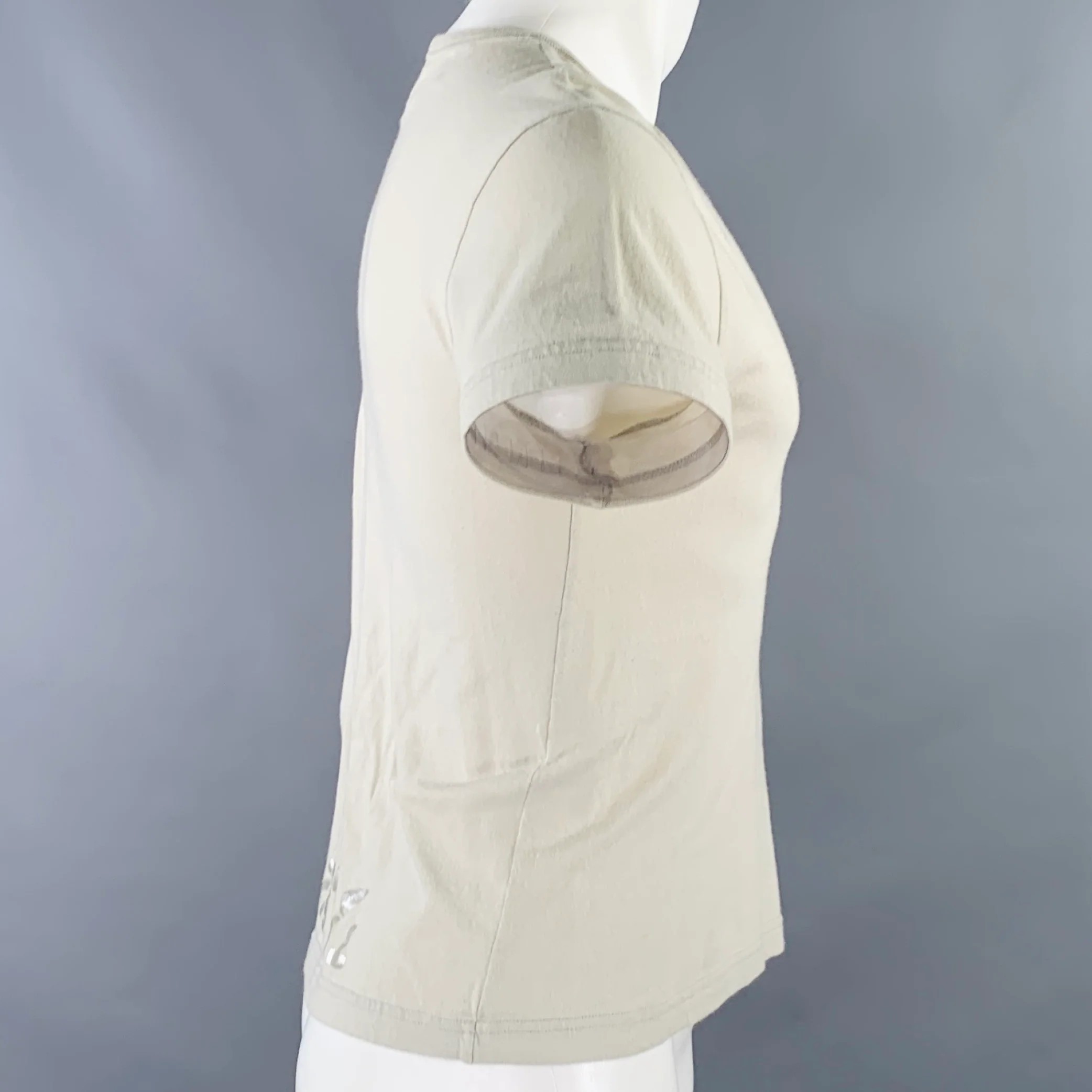 MARTIN MARGIELA Size S Beige Silver Print Cotton Crew Neck T-shirt - Image 2