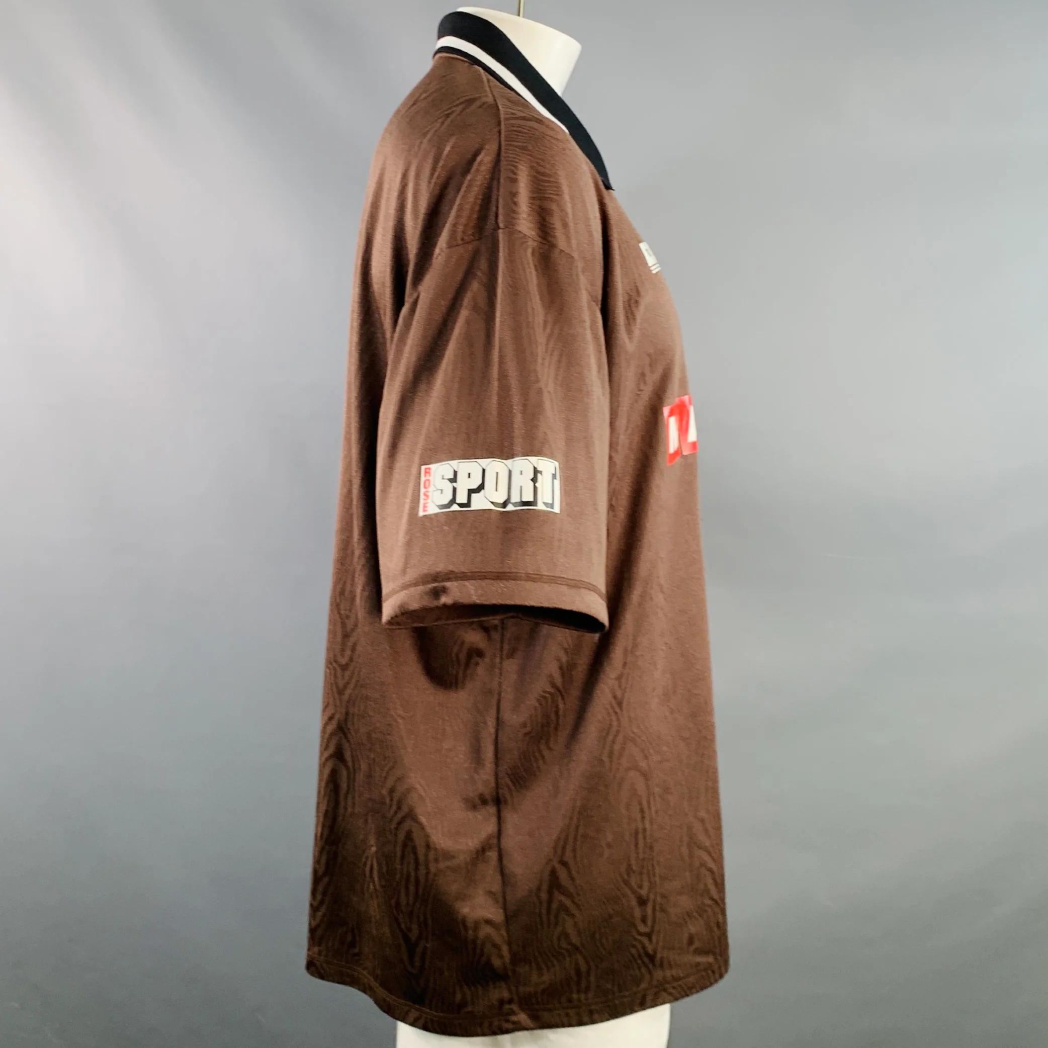 MARTINE ROSE Size XL Brown Multi Color Print Polyester Jersey Polo - Image 3