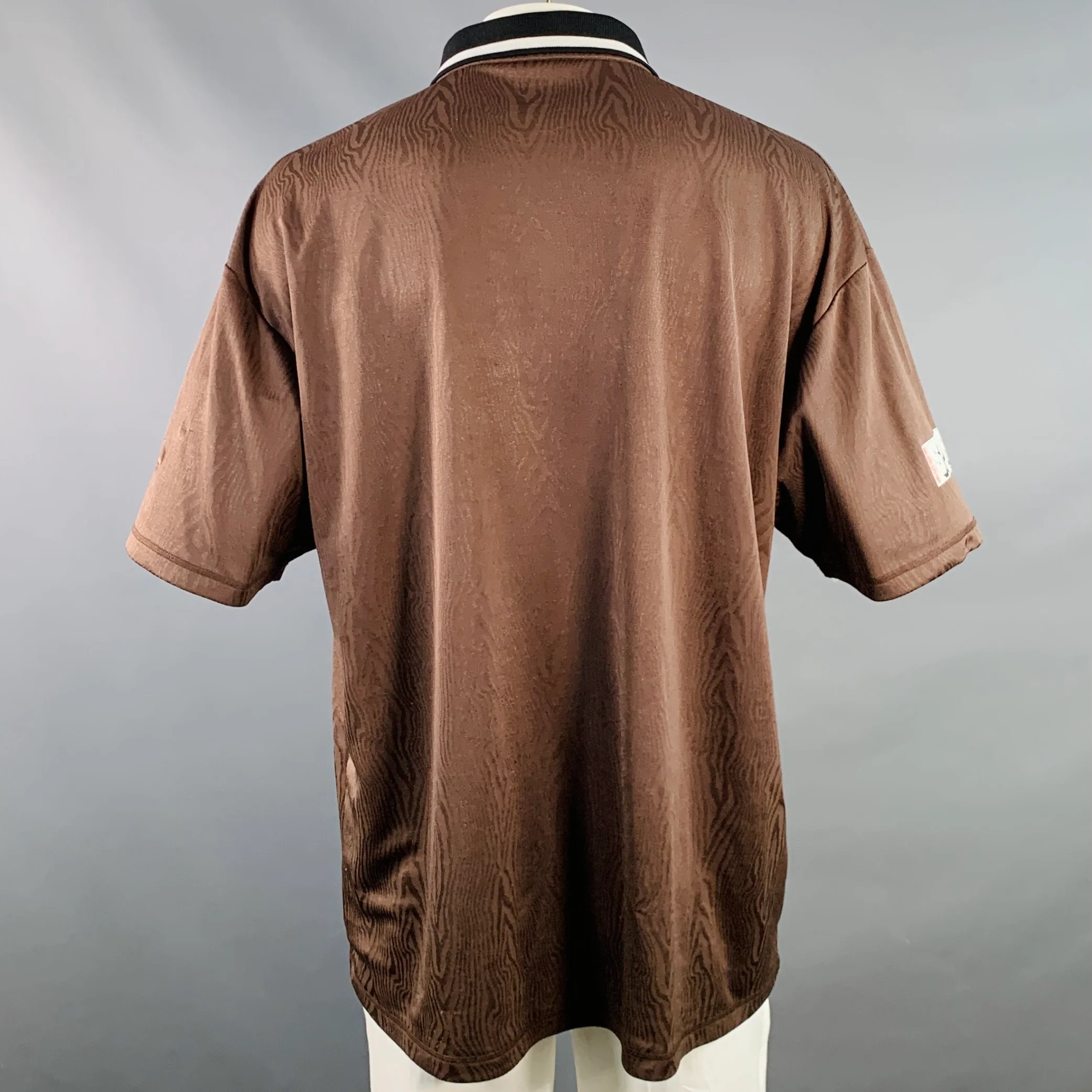 MARTINE ROSE Size XL Brown Multi Color Print Polyester Jersey Polo - Image 4