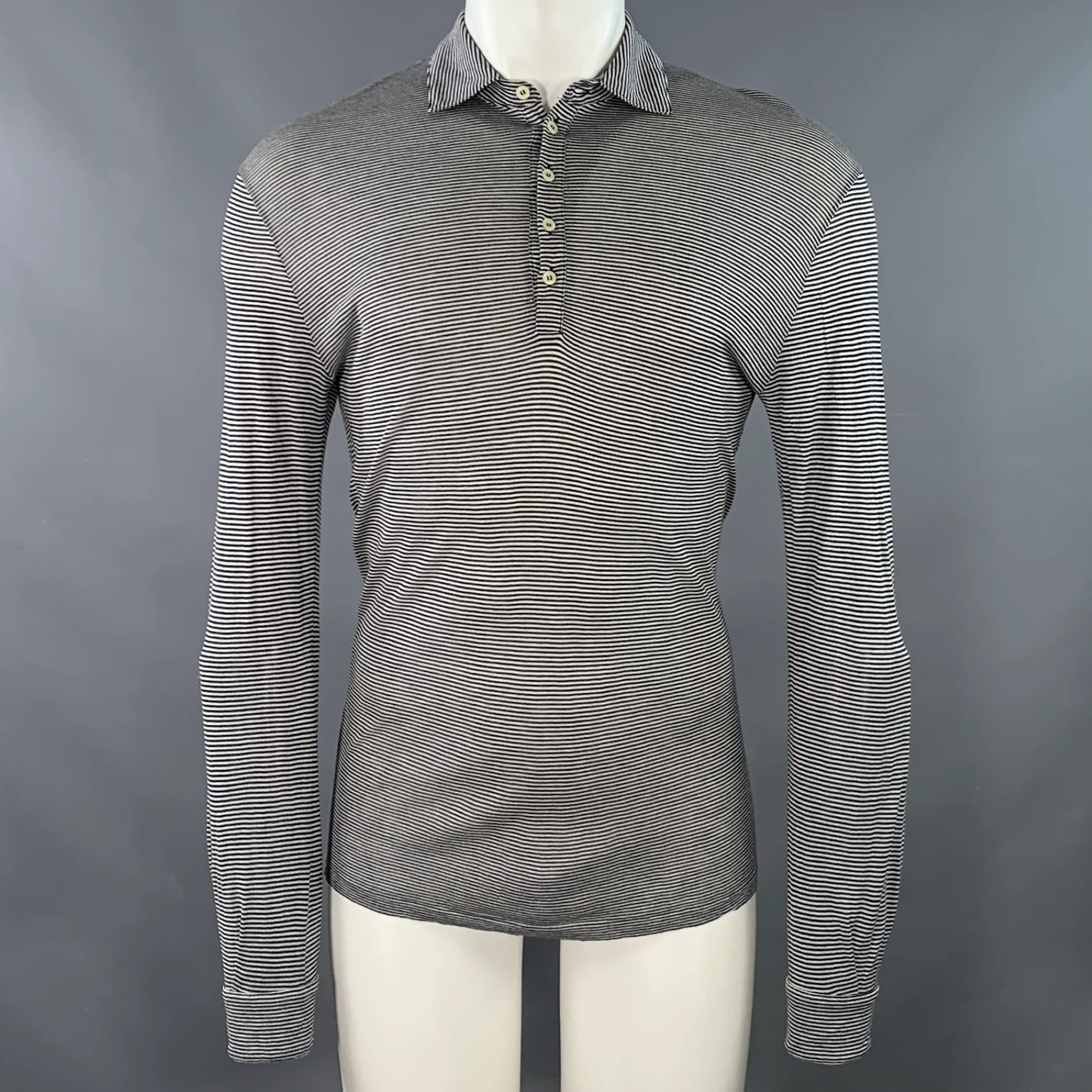 MASSIMO ALBA Size S Black White Stripe Cotton Long Sleeve Polo