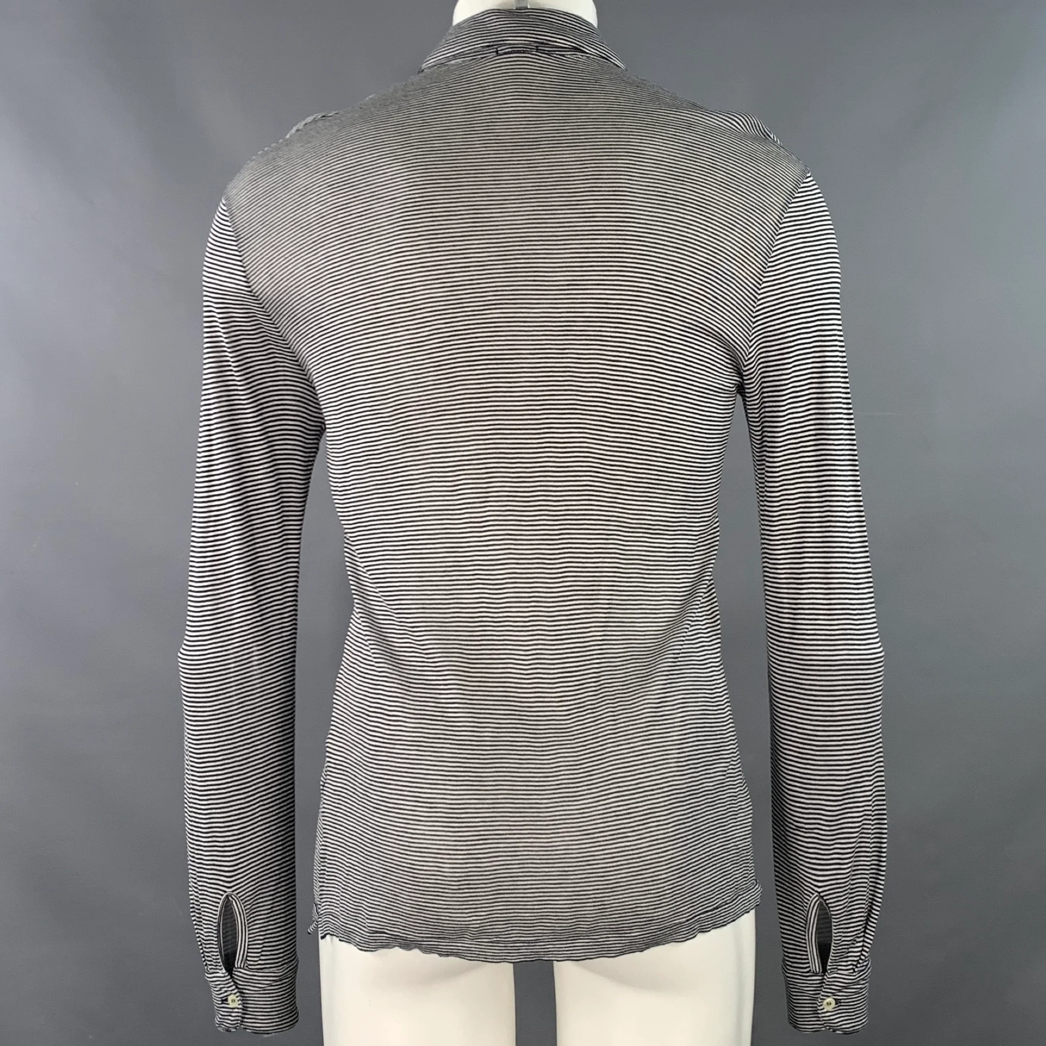 MASSIMO ALBA Size S Black White Stripe Cotton Long Sleeve Polo - Image 4