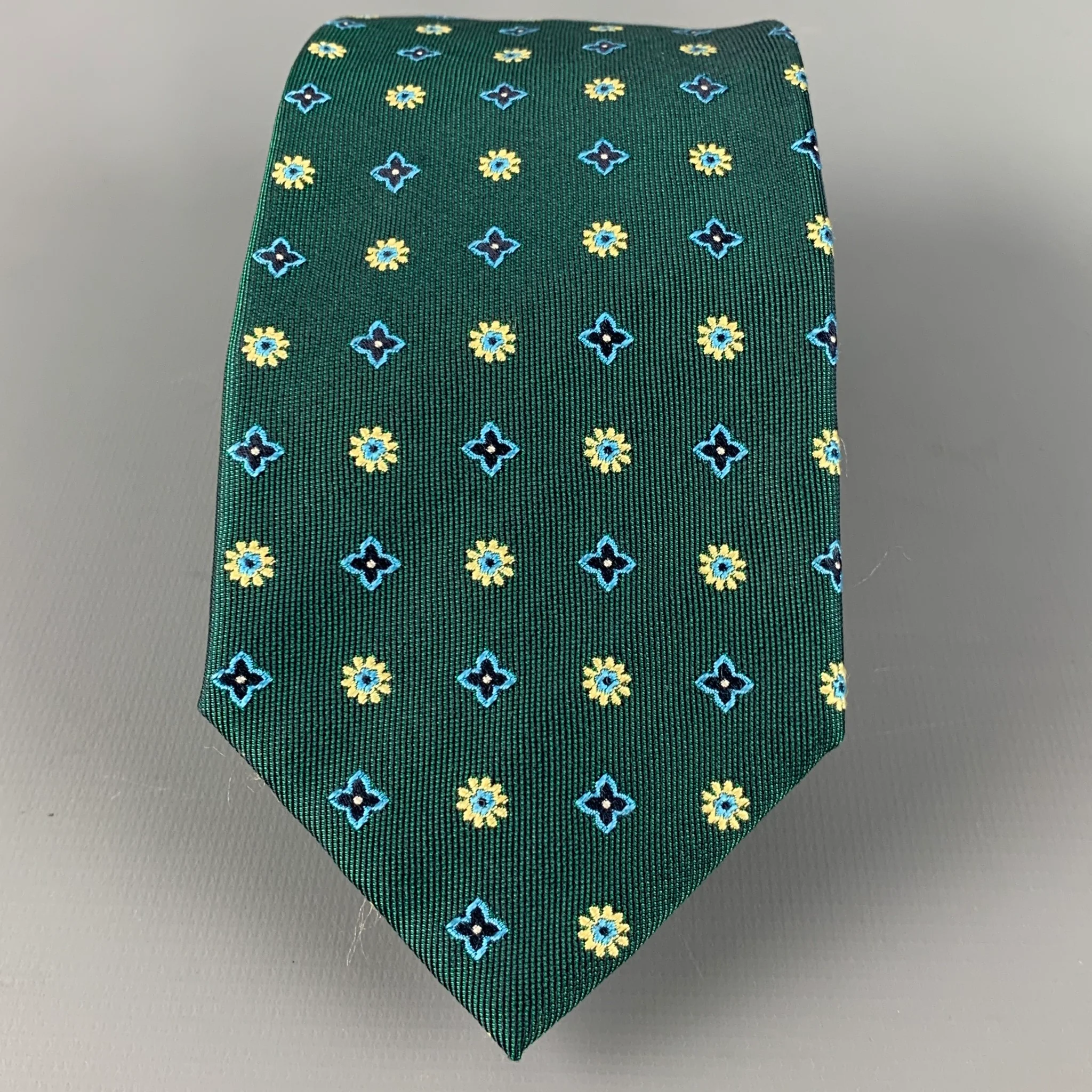 MASSIMO BIZZOCCHI Green Yellow Abstract Floral Silk Tie