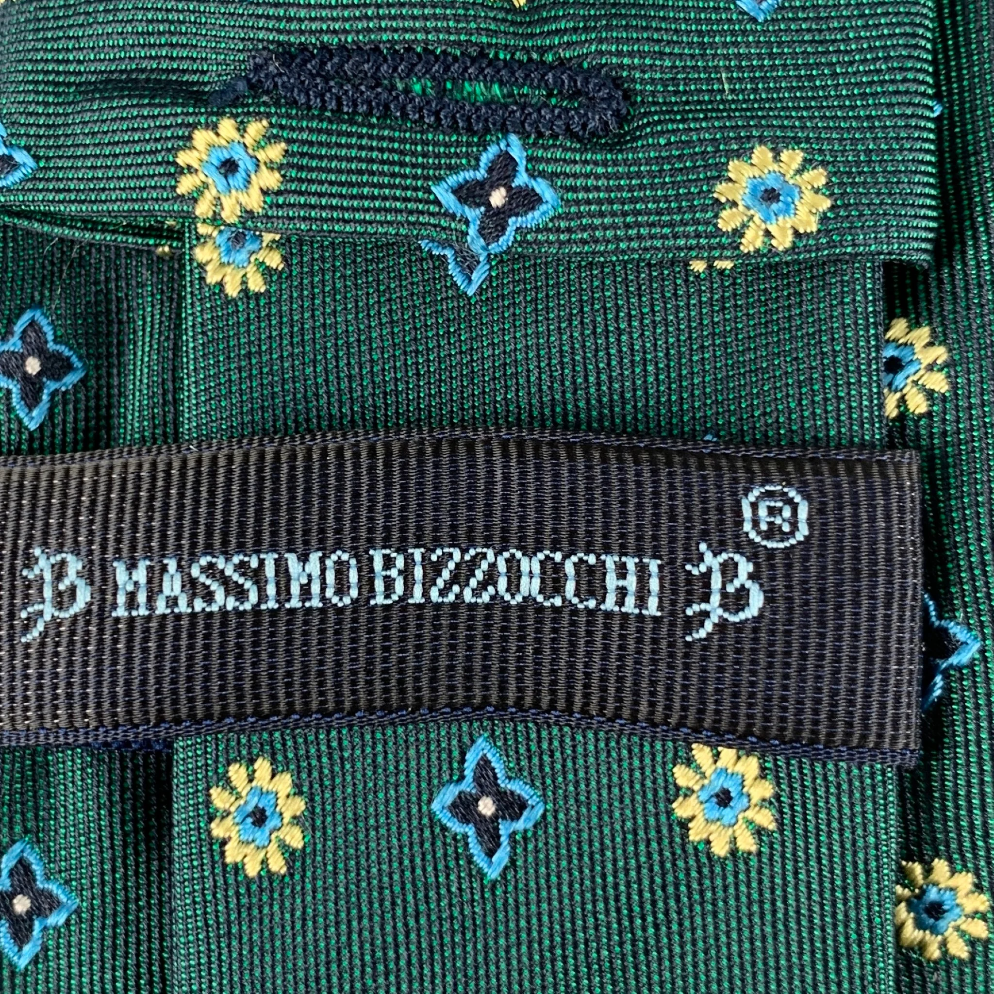 MASSIMO BIZZOCCHI Green Yellow Abstract Floral Silk Tie - Image 4