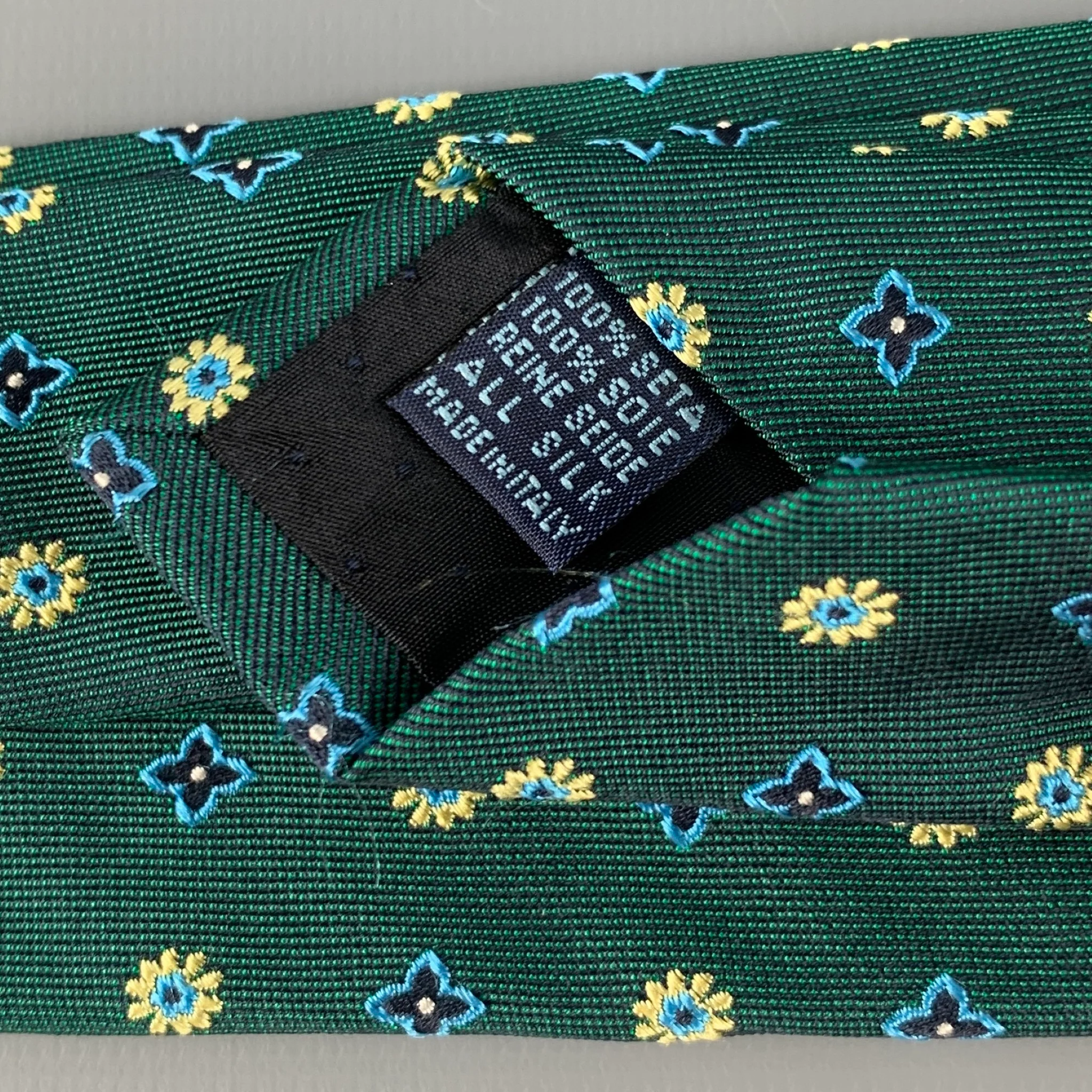 MASSIMO BIZZOCCHI Green Yellow Abstract Floral Silk Tie - Image 5