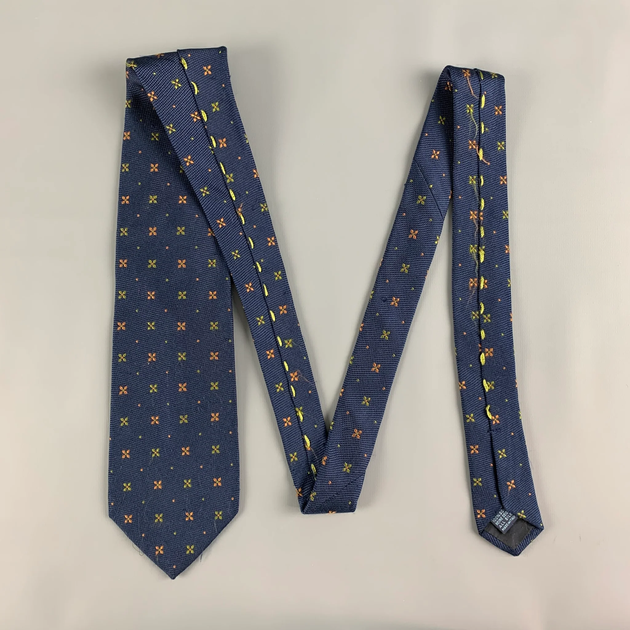 MASSIMO BIZZOCCHI Navy Orange Abstrack Floral Silk Tie - Image 3