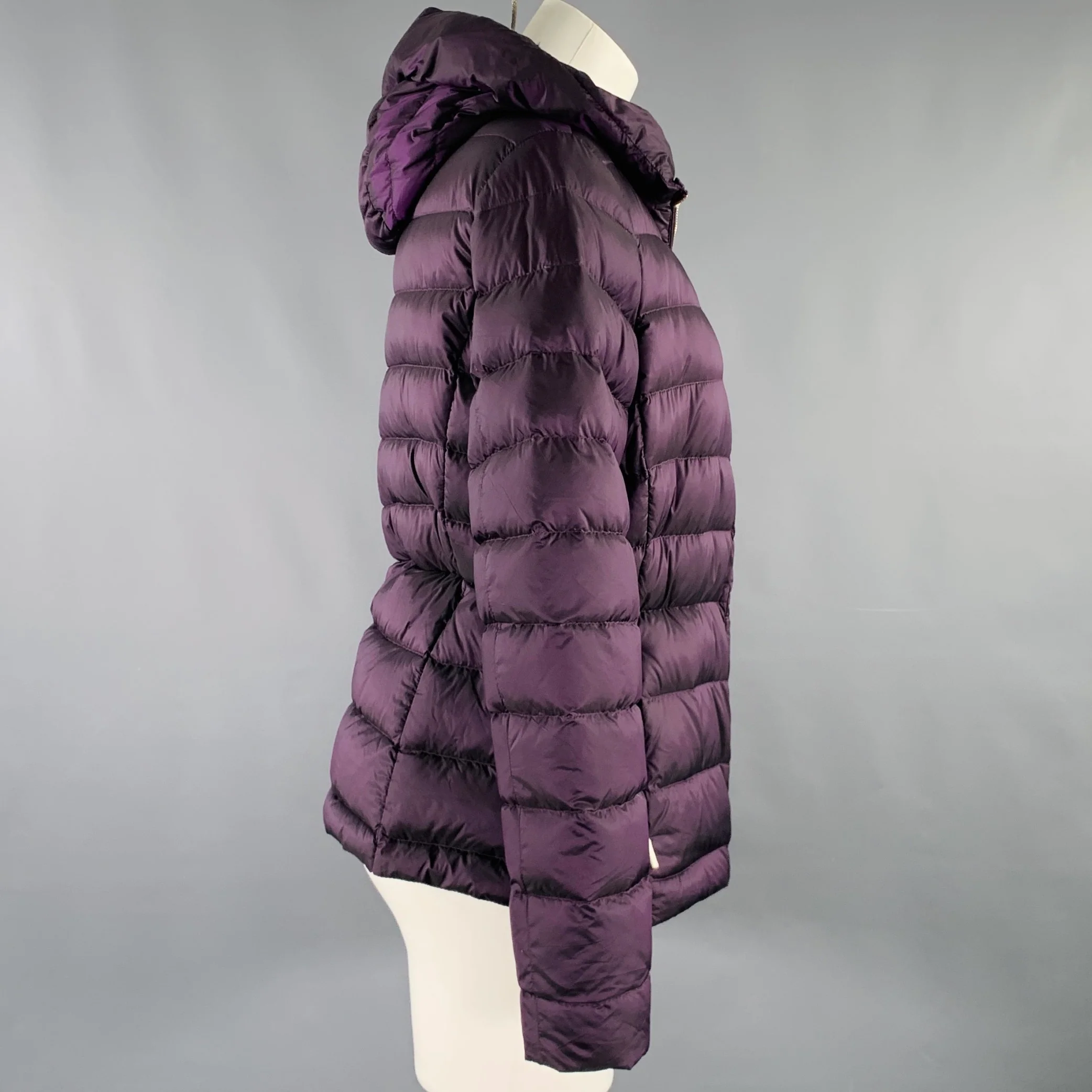 MASSIMO DUTTI Size L Purple Nylon Hooded Padded Jacket - Image 3